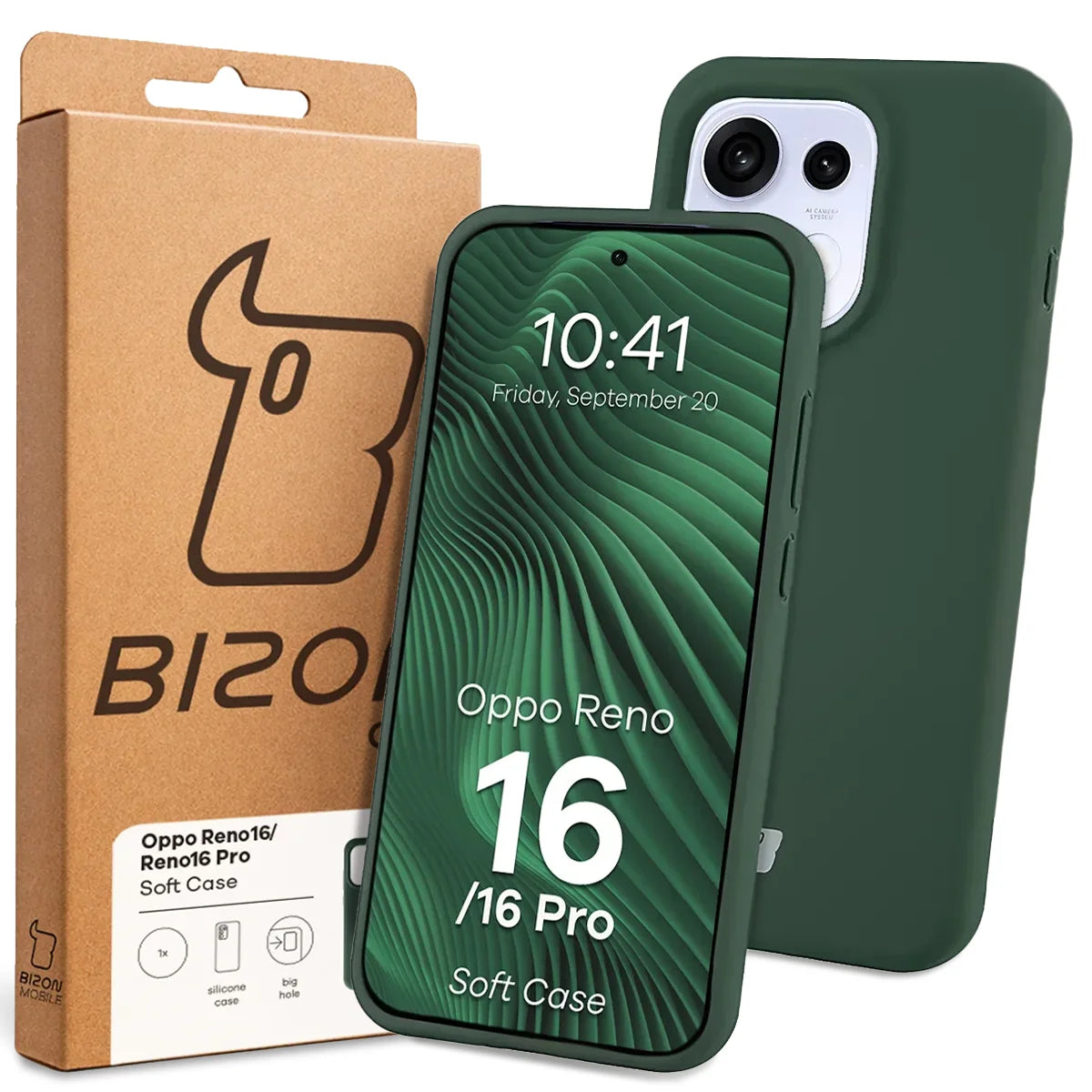 Silikon Handyhülle für Oppo Reno16 / Reno16 Pro 5G, Bizon Soft Case, Dunkelgrün