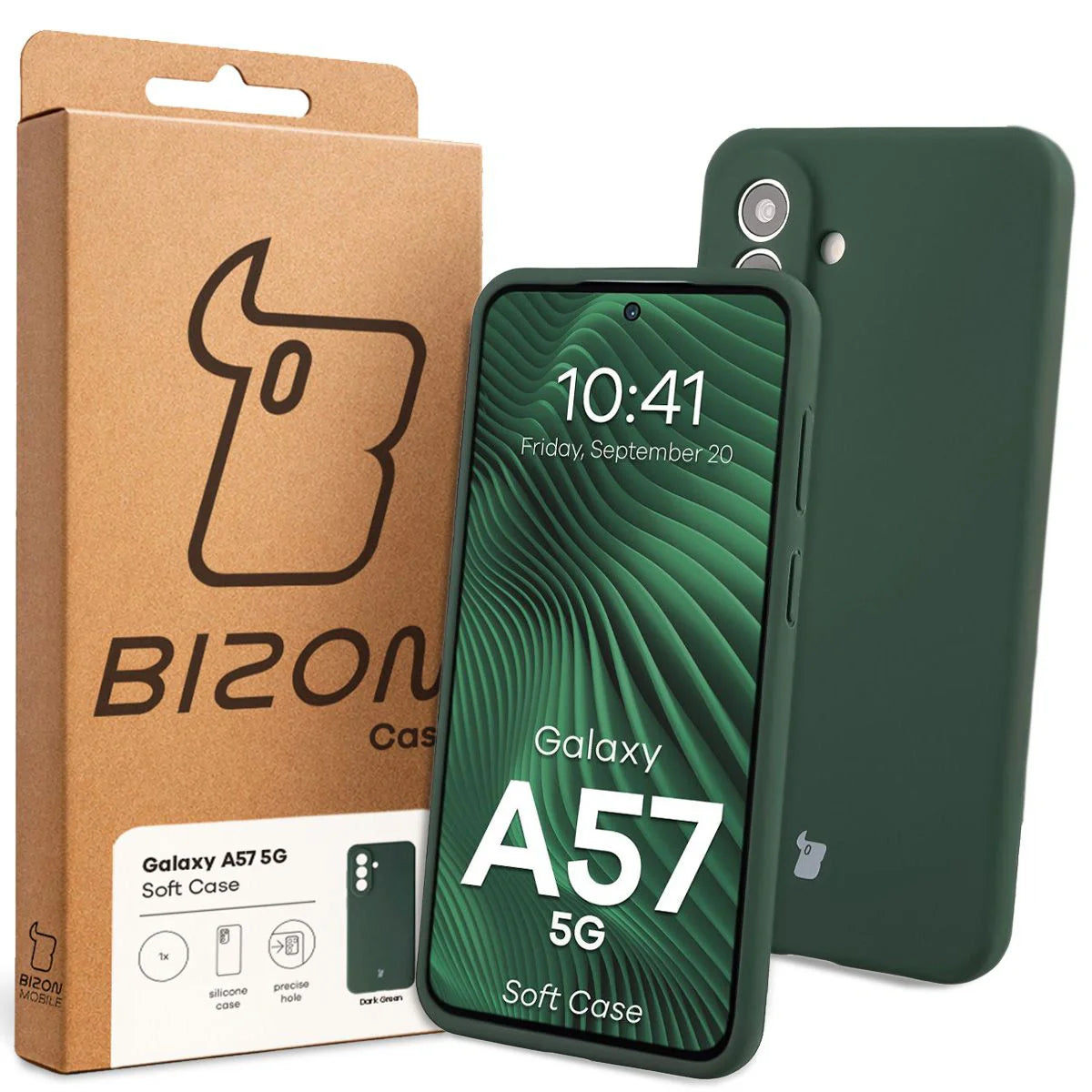Silikon Handyhülle für Galaxy A57 5G, Bizon Soft Case, Dunkelgrün