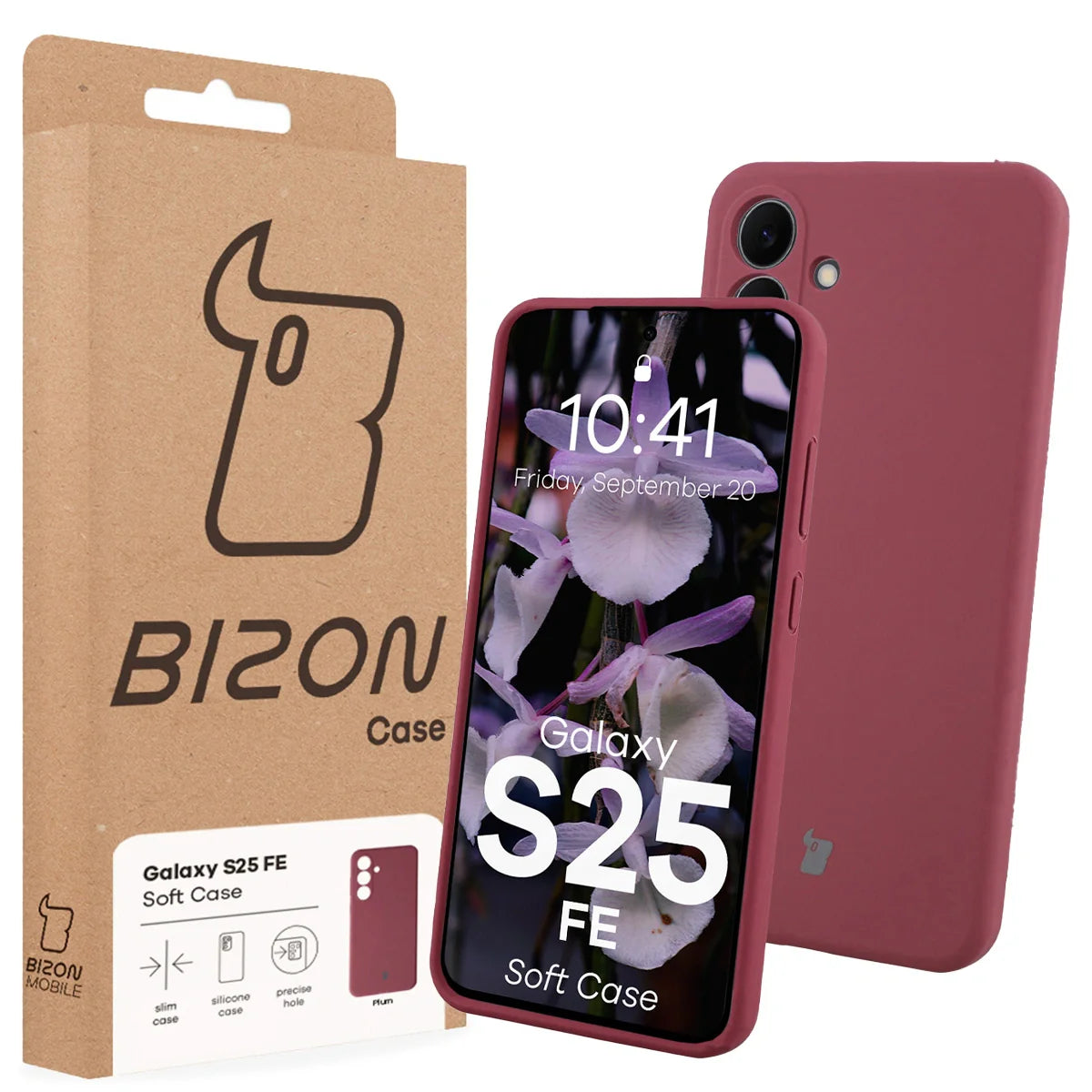 Silikon Handyhülle für Galaxy S25 FE, Bizon Soft Case, Pflaumenfarbe