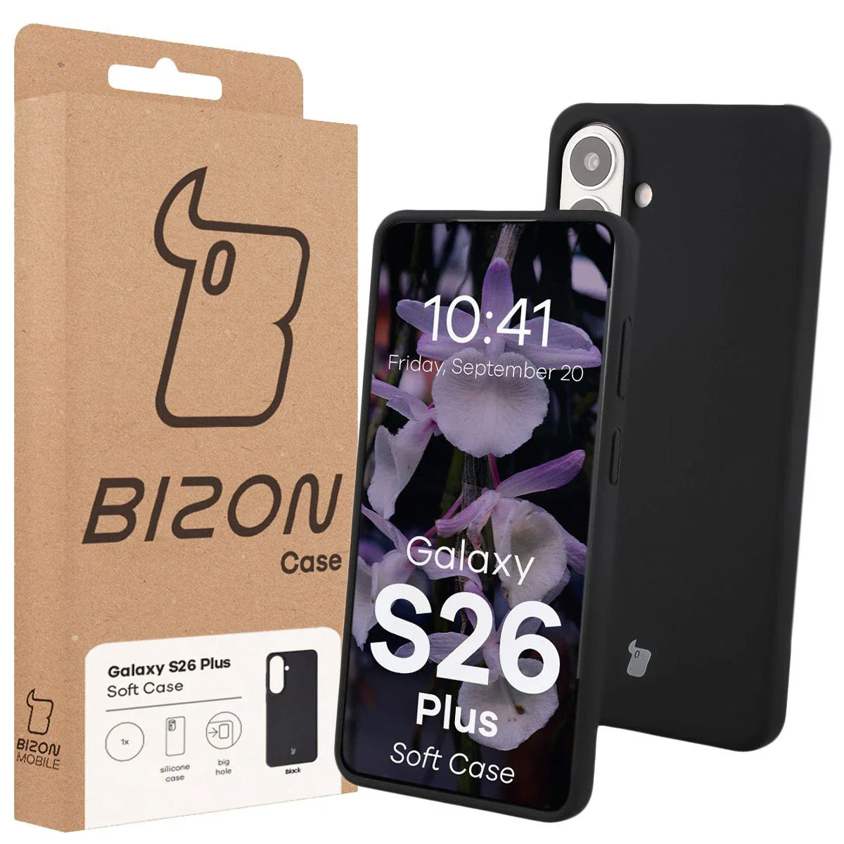 Silikon Handyhülle für Galaxy S26 Plus, Bizon Soft Case, Schwarz