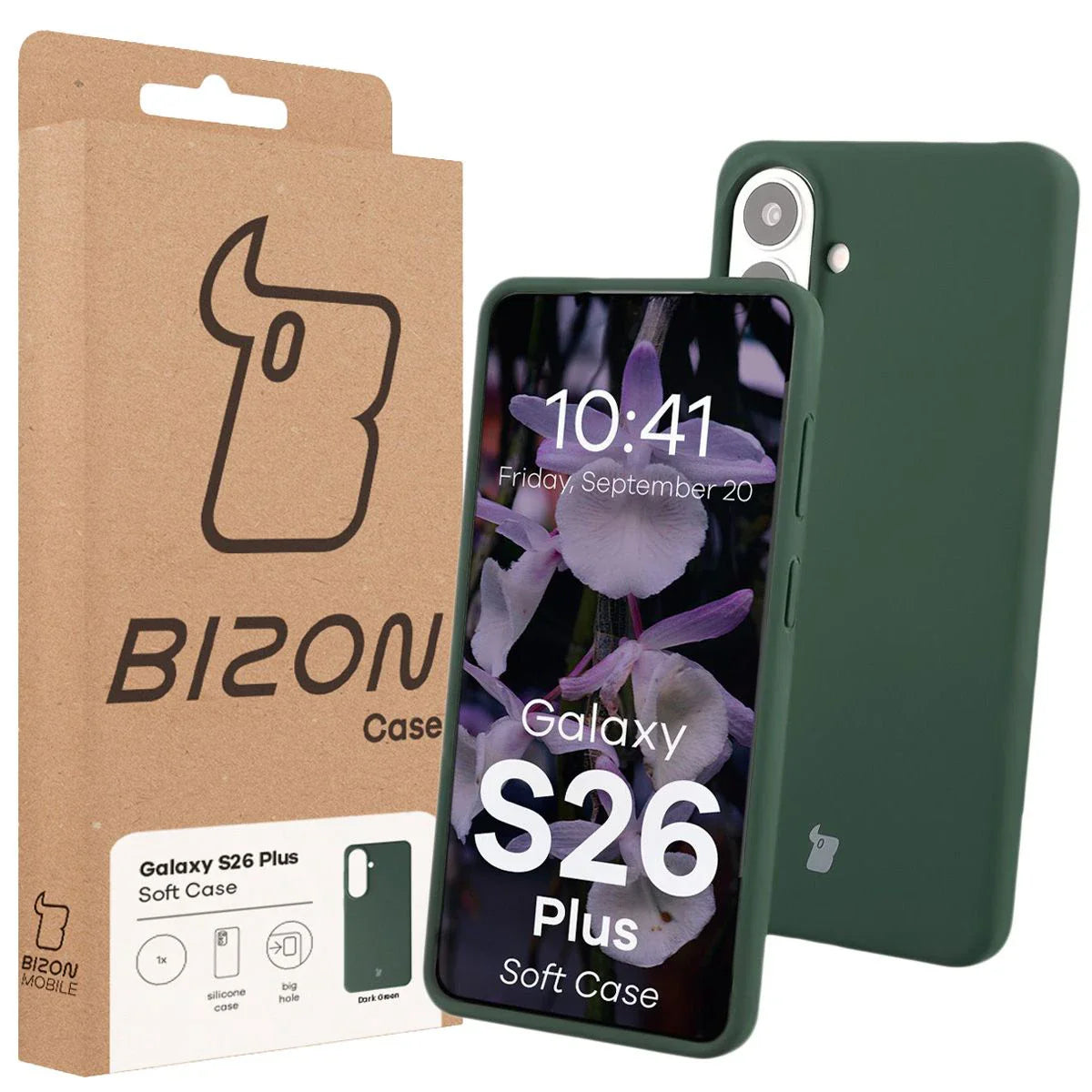 Silikon Handyhülle für Galaxy S26 Plus, Bizon Soft Case, Dunkelgrün