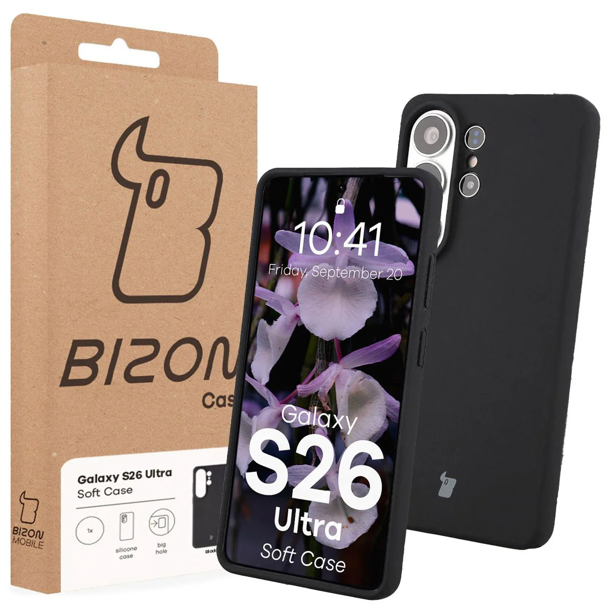 Silikon Handyhülle für Galaxy S26 Ultra, Bizon Soft Case, Schwarz