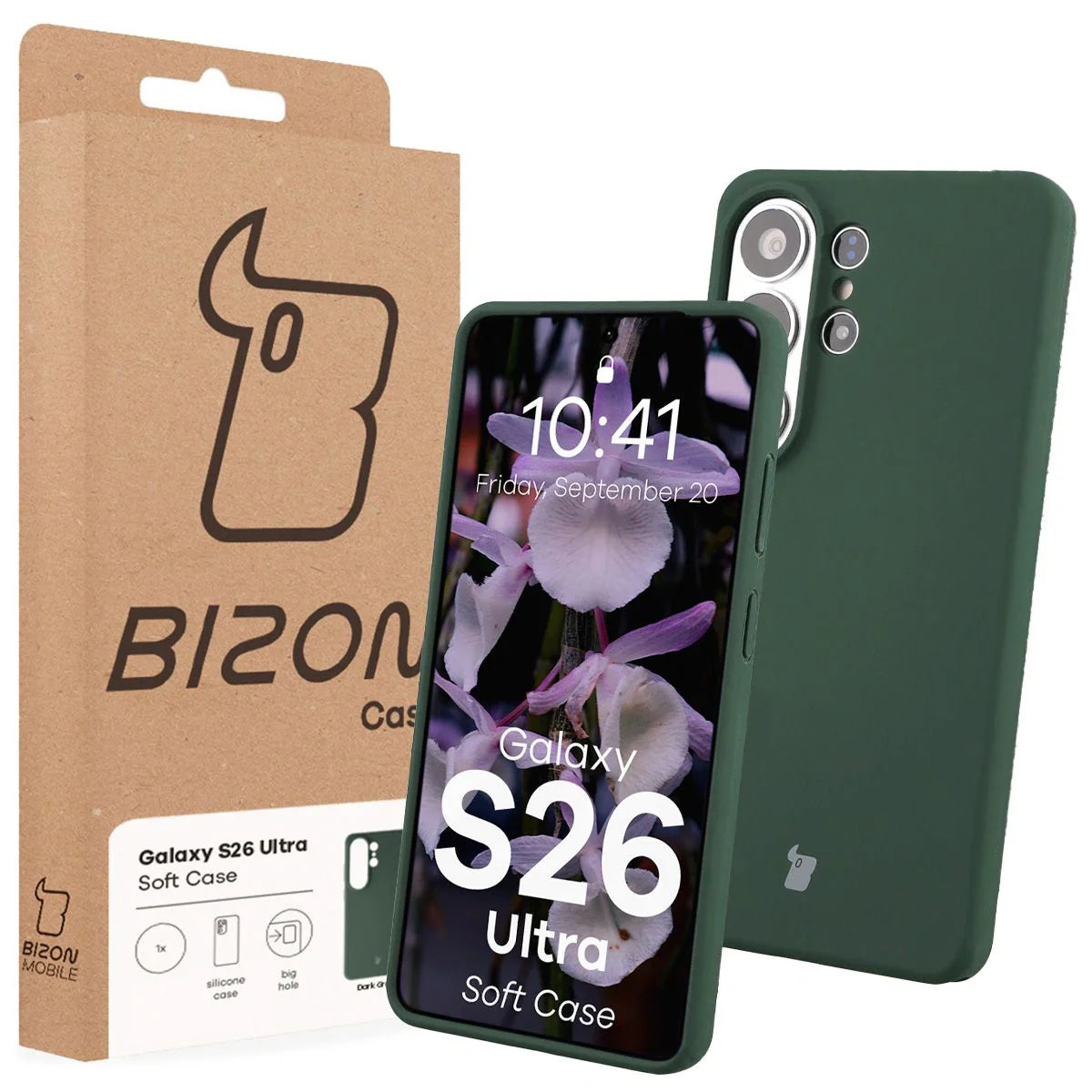 Silikon Handyhülle für Galaxy S26 Ultra, Bizon Soft Case, Dunkelgrün