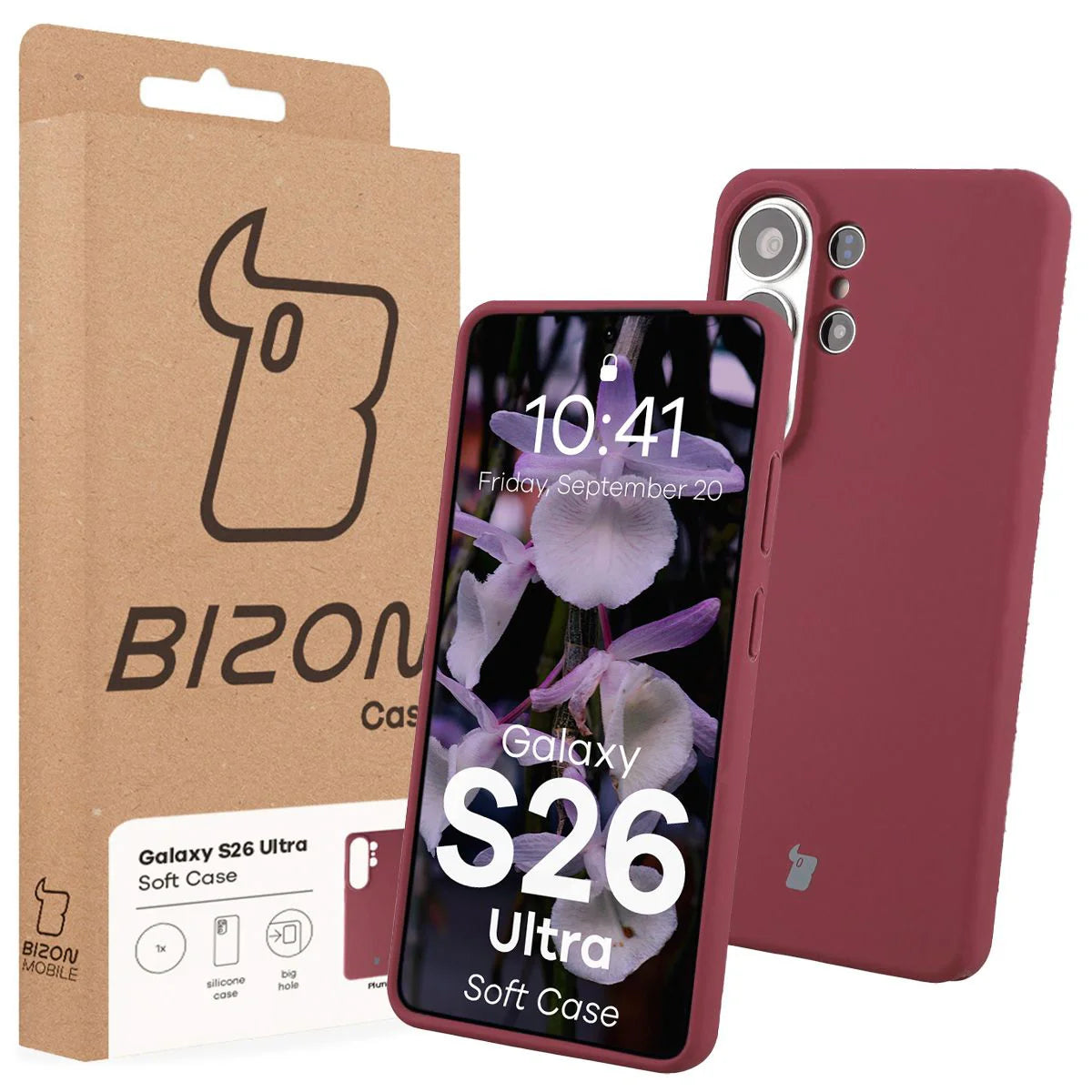 Silikon Handyhülle für Galaxy S26 Ultra, Bizon Soft Case, Pflaumenfarbe