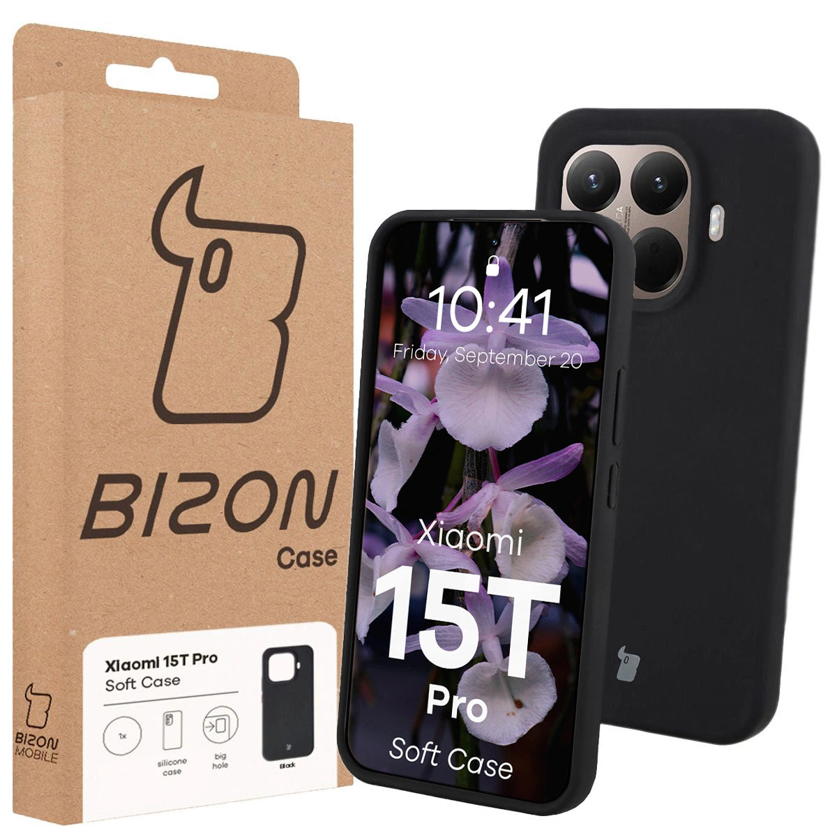 Silikon Handyhülle für Xiaomi 15T Pro, Bizon Soft Case, Schwarz
