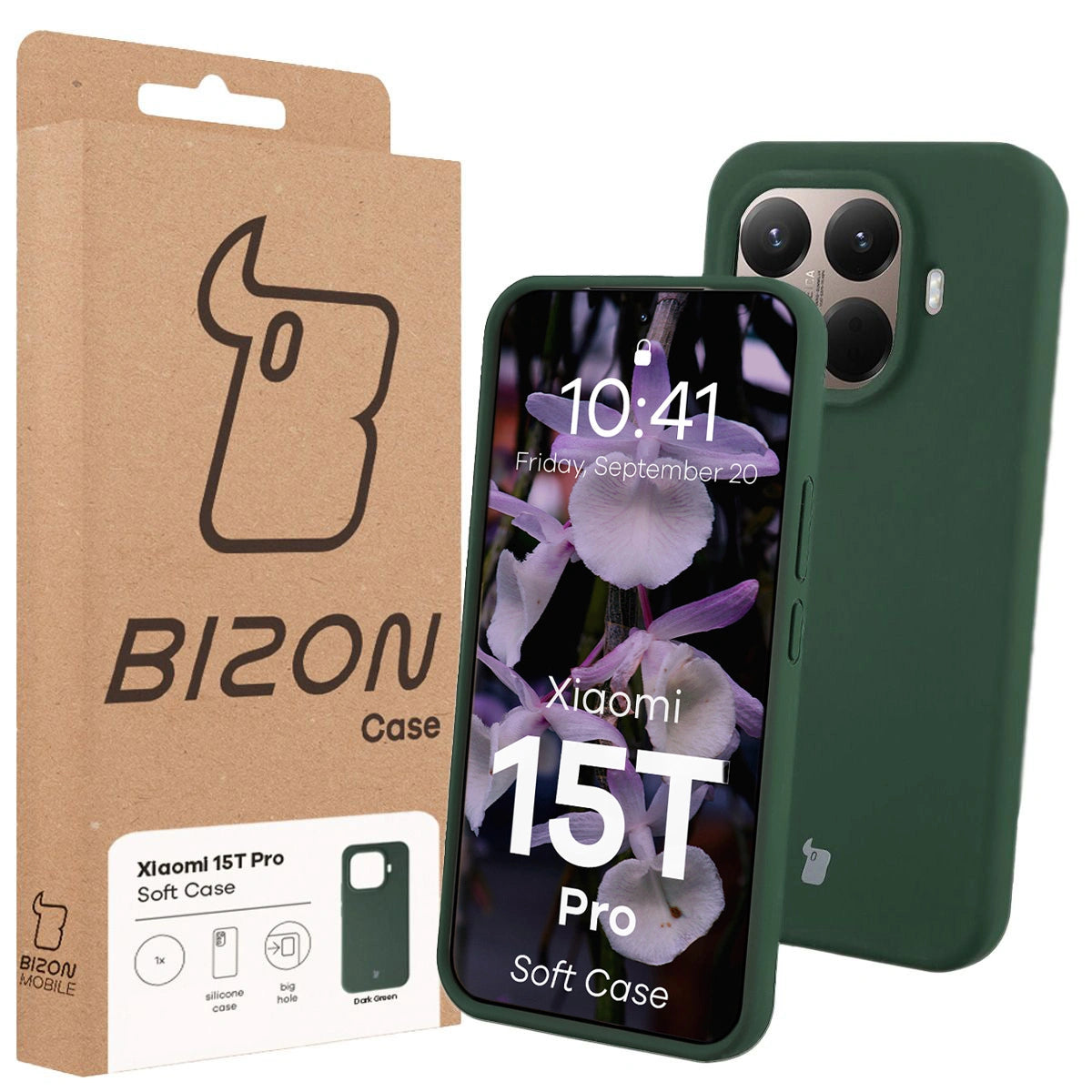 Silikon Handyhülle für Xiaomi 15T Pro, Bizon Soft Case, Dunkelgrün