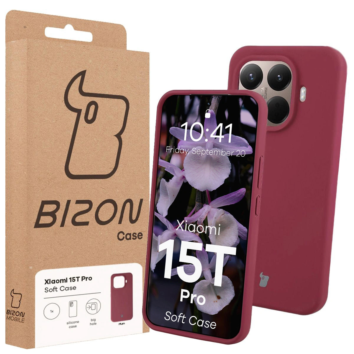 Silikon Handyhülle für Xiaomi 15T Pro, Bizon Soft Case, Pflaumenfarbe