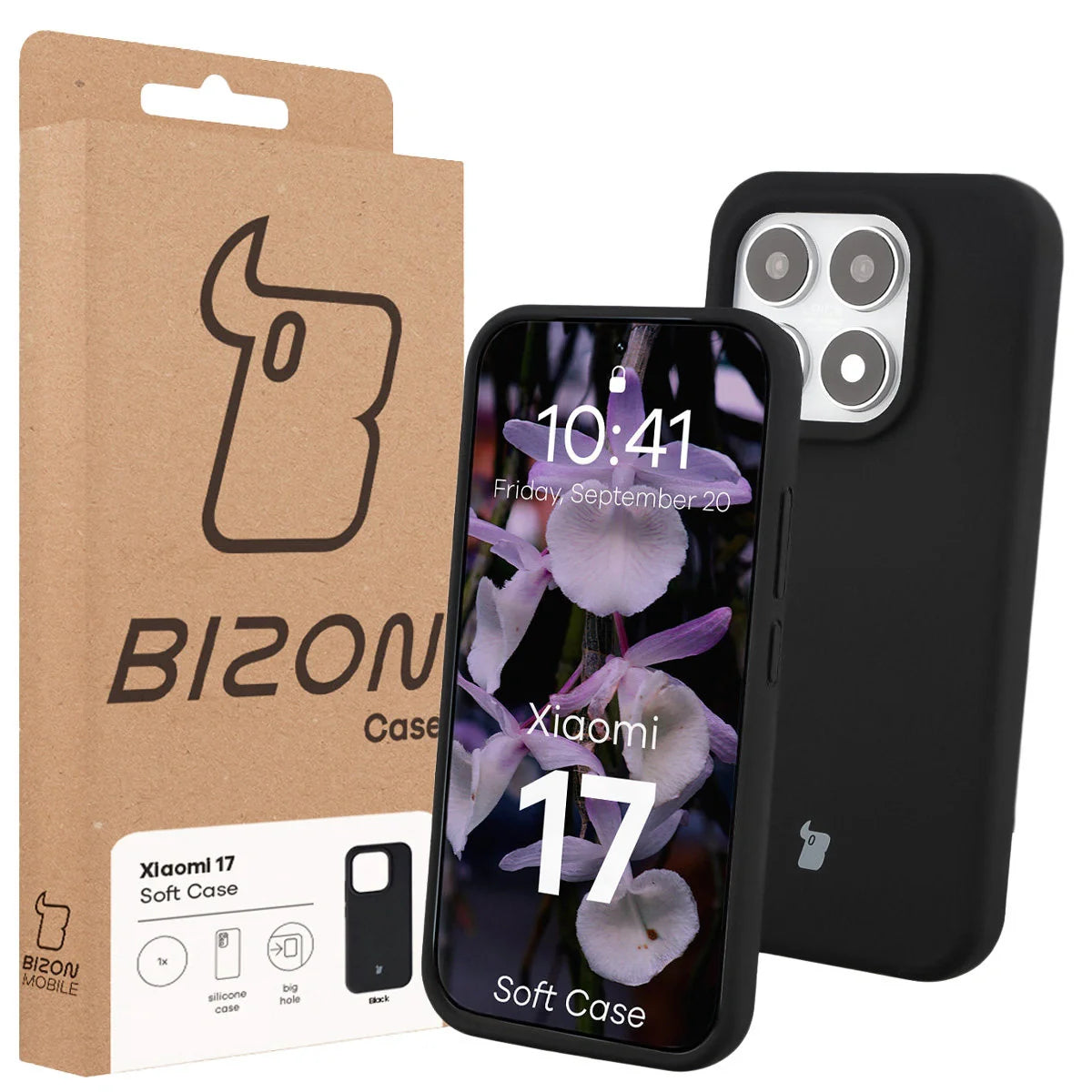 Silikon Handyhülle für Xiaomi 17, Bizon Soft Case, Schwarz