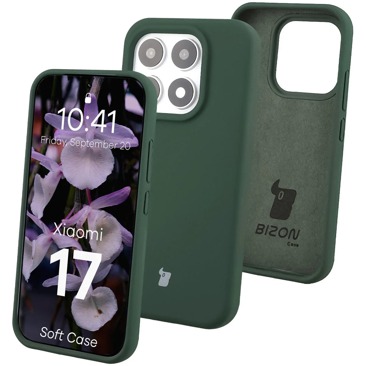 Silikon Handyhülle für Xiaomi 17, Bizon Soft Case, Dunkelgrün