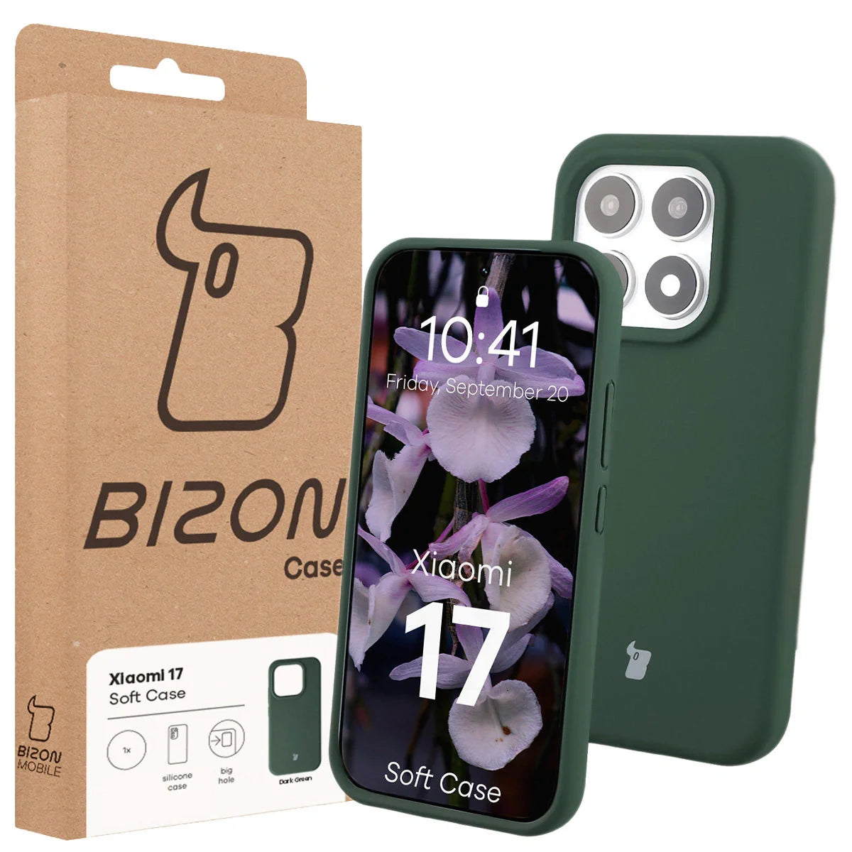 Silikon Handyhülle für Xiaomi 17, Bizon Soft Case, Dunkelgrün