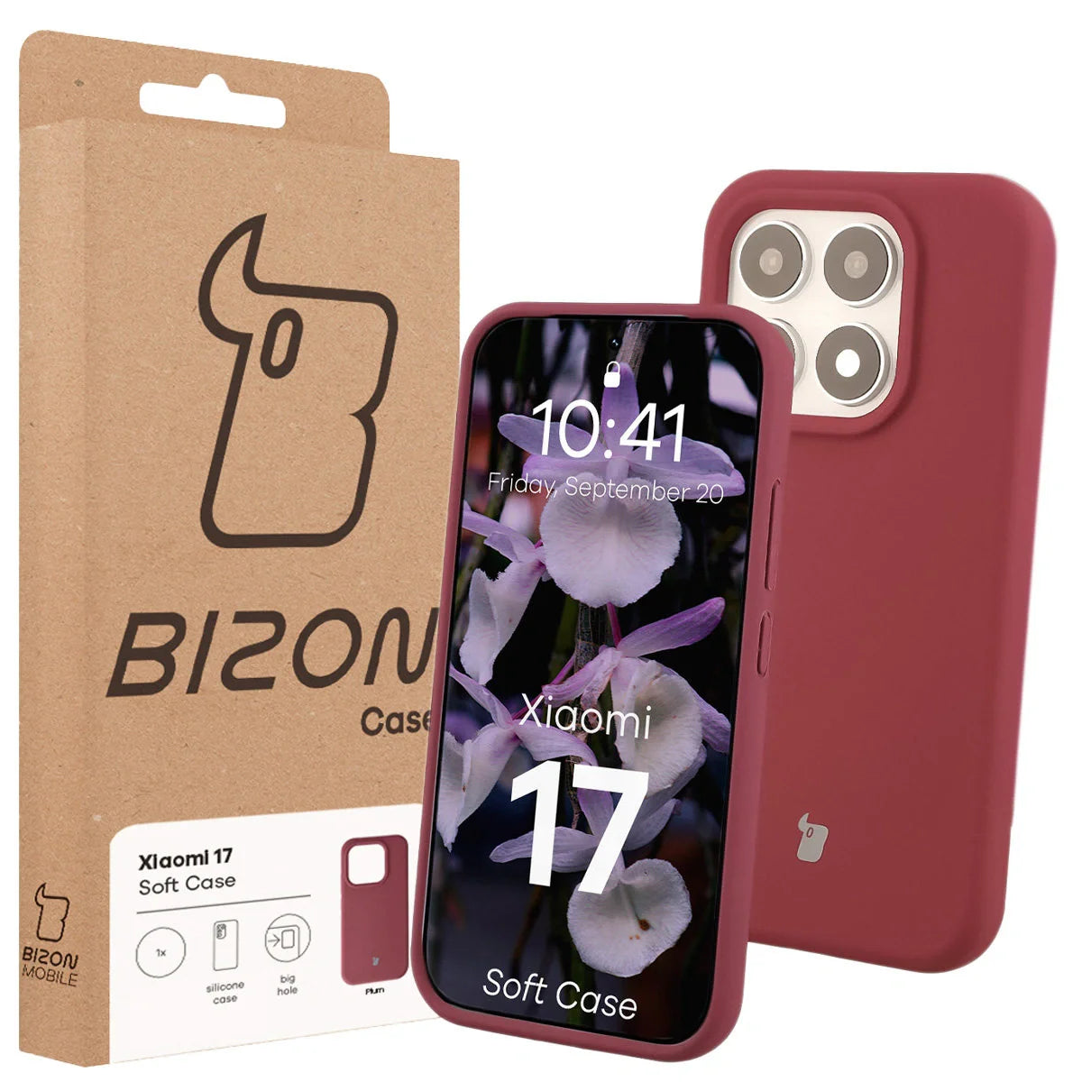 Silikon Handyhülle für Xiaomi 17, Bizon Soft Case, Pflaumenfarbe