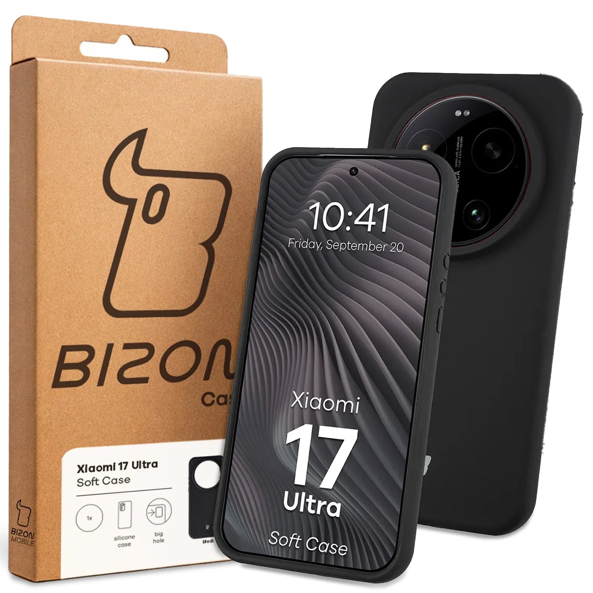 Silikon Handyhülle für Xiaomi 17 Ultra, Bizon Soft Case, Schwarz