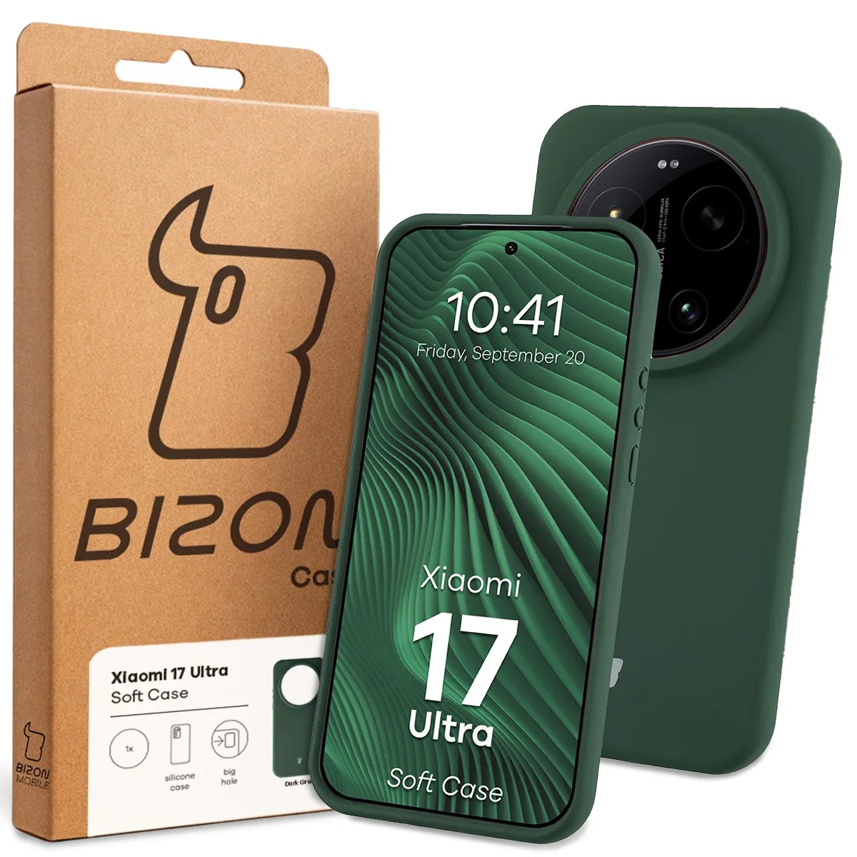 Silikon Handyhülle für Xiaomi 17 Ultra, Bizon Soft Case, Dunkelgrün