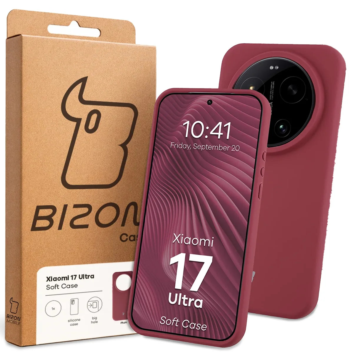 Silikon Handyhülle für Xiaomi 17 Ultra, Bizon Soft Case, Pflaumenfarbe