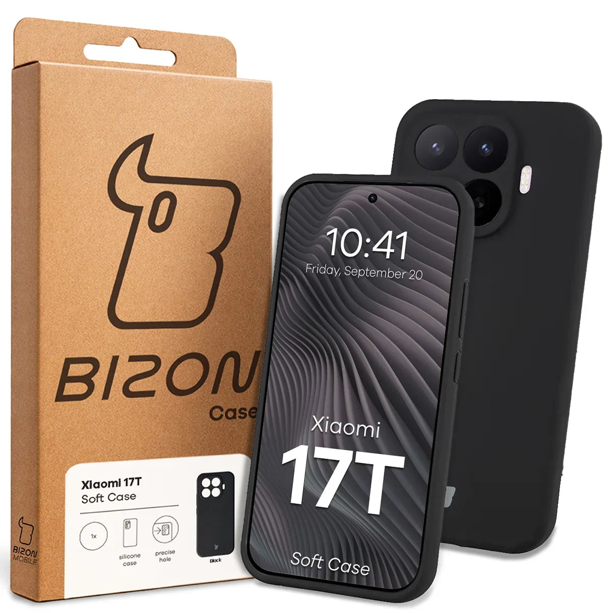 Silikon Handyhülle für Xiaomi 17T, Bizon Soft Case, Schwarz