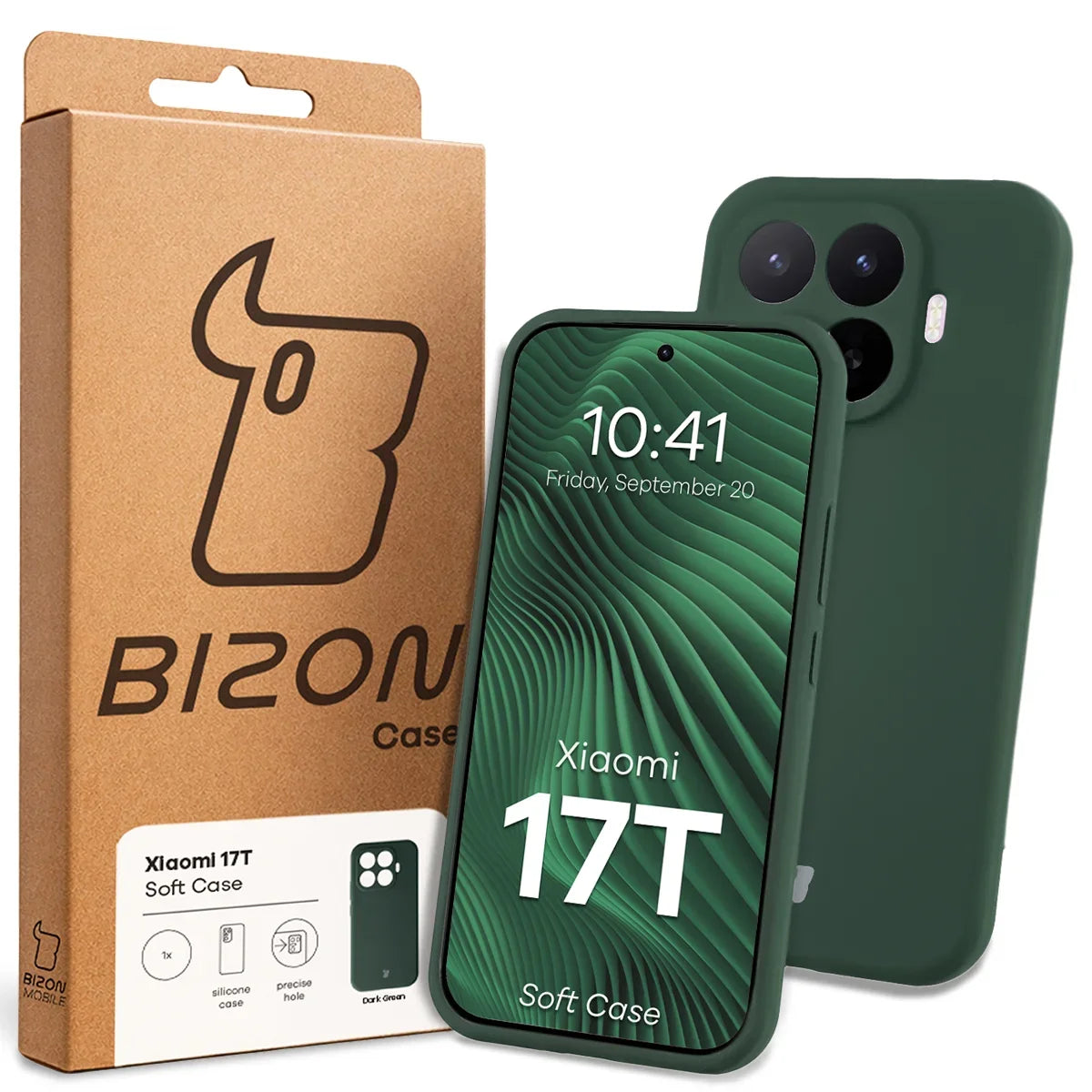 Silikon Handyhülle für Xiaomi 17T, Bizon Soft Case, Dunkelgrün