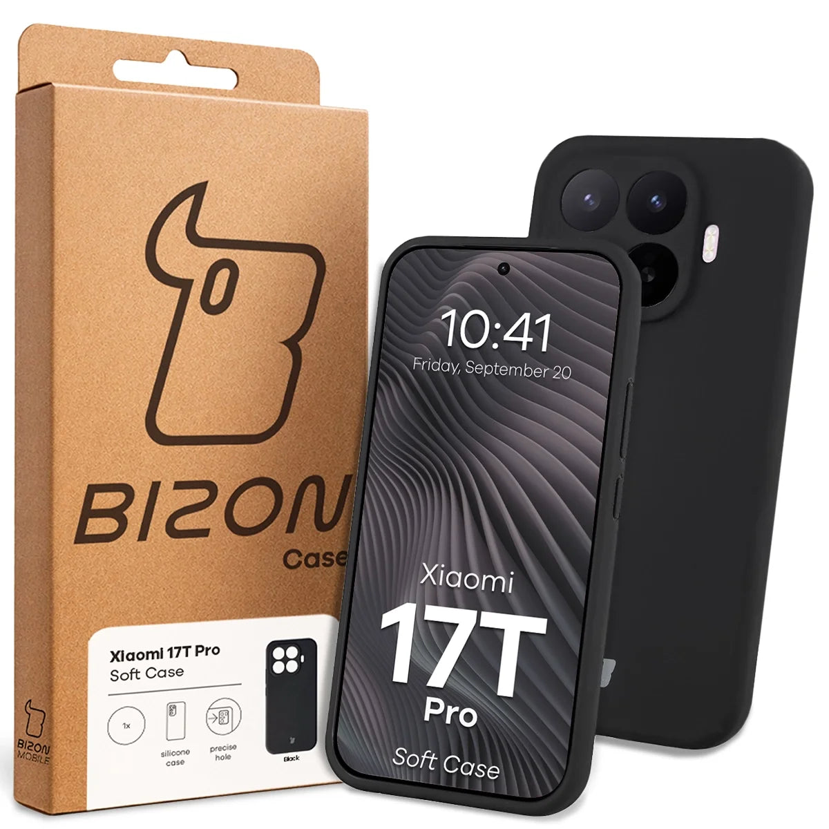 Silikon Handyhülle für Xiaomi 17T Pro, Bizon Soft Case, Schwarz
