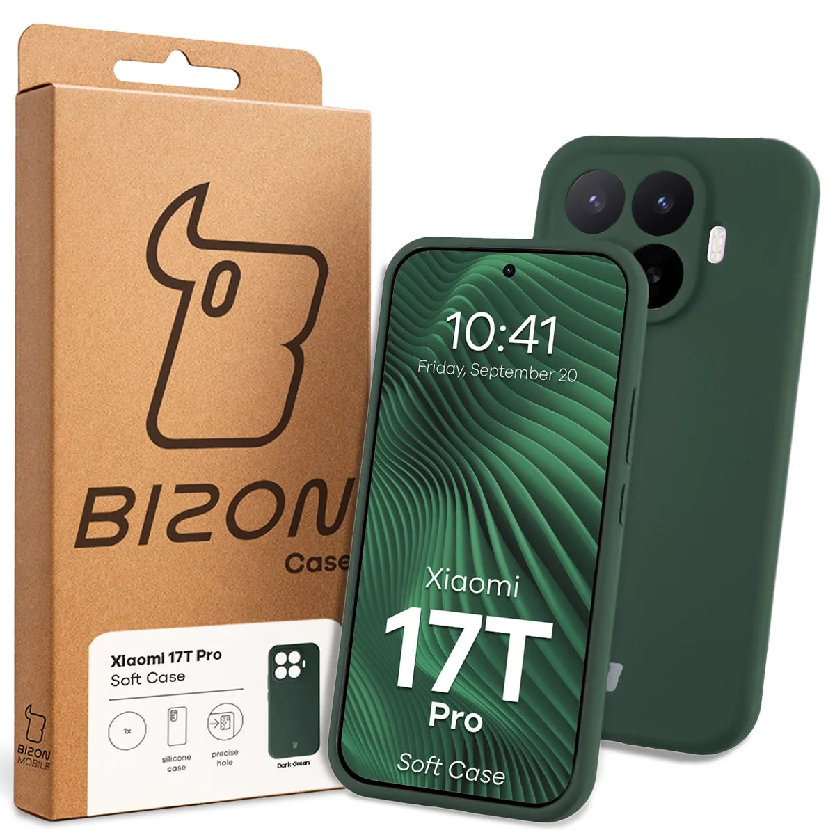 Silikon Handyhülle für Xiaomi 17T Pro, Bizon Soft Case, Dunkelgrün
