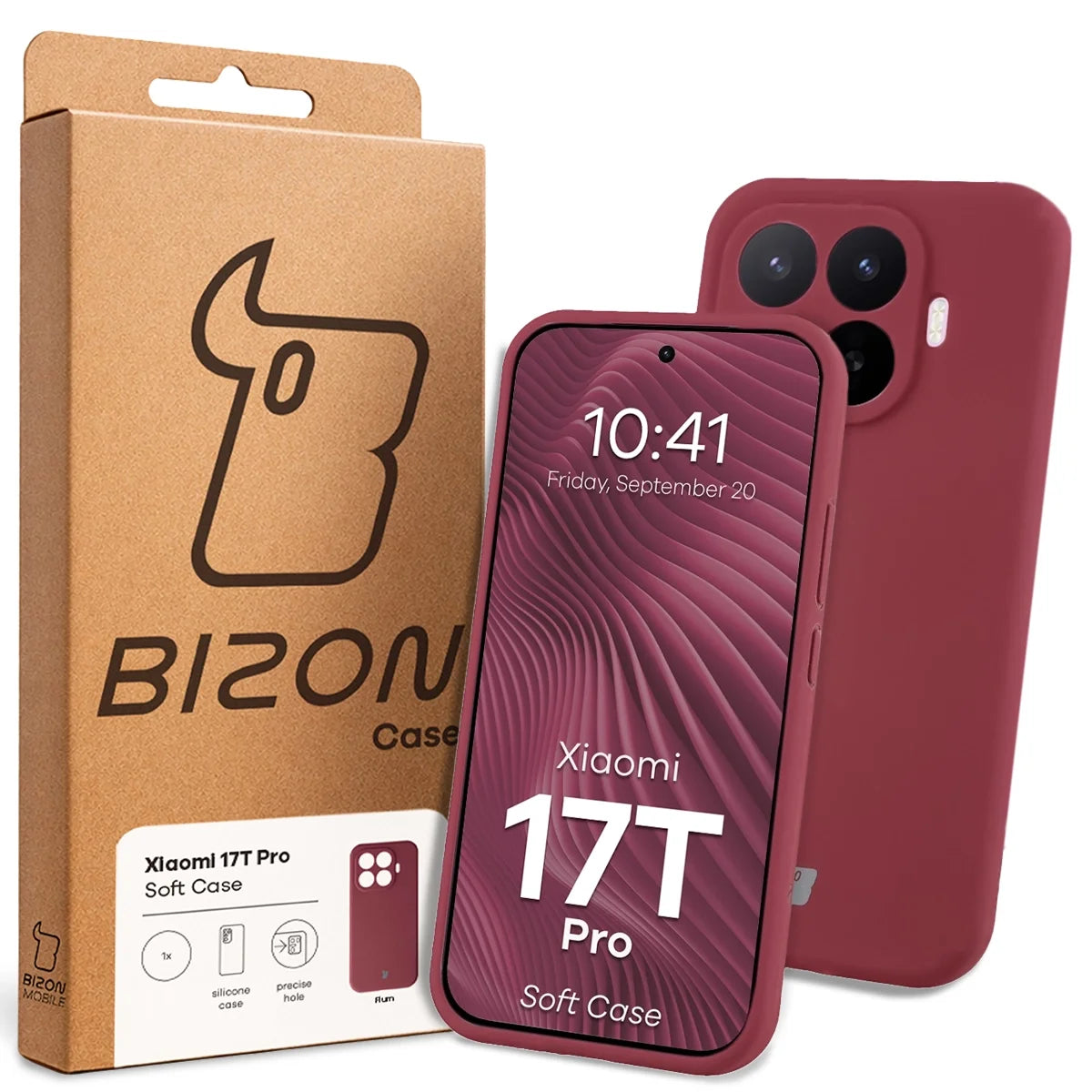 Silikon Handyhülle für Xiaomi 17T Pro, Bizon Soft Case, Pflaumenfarbe