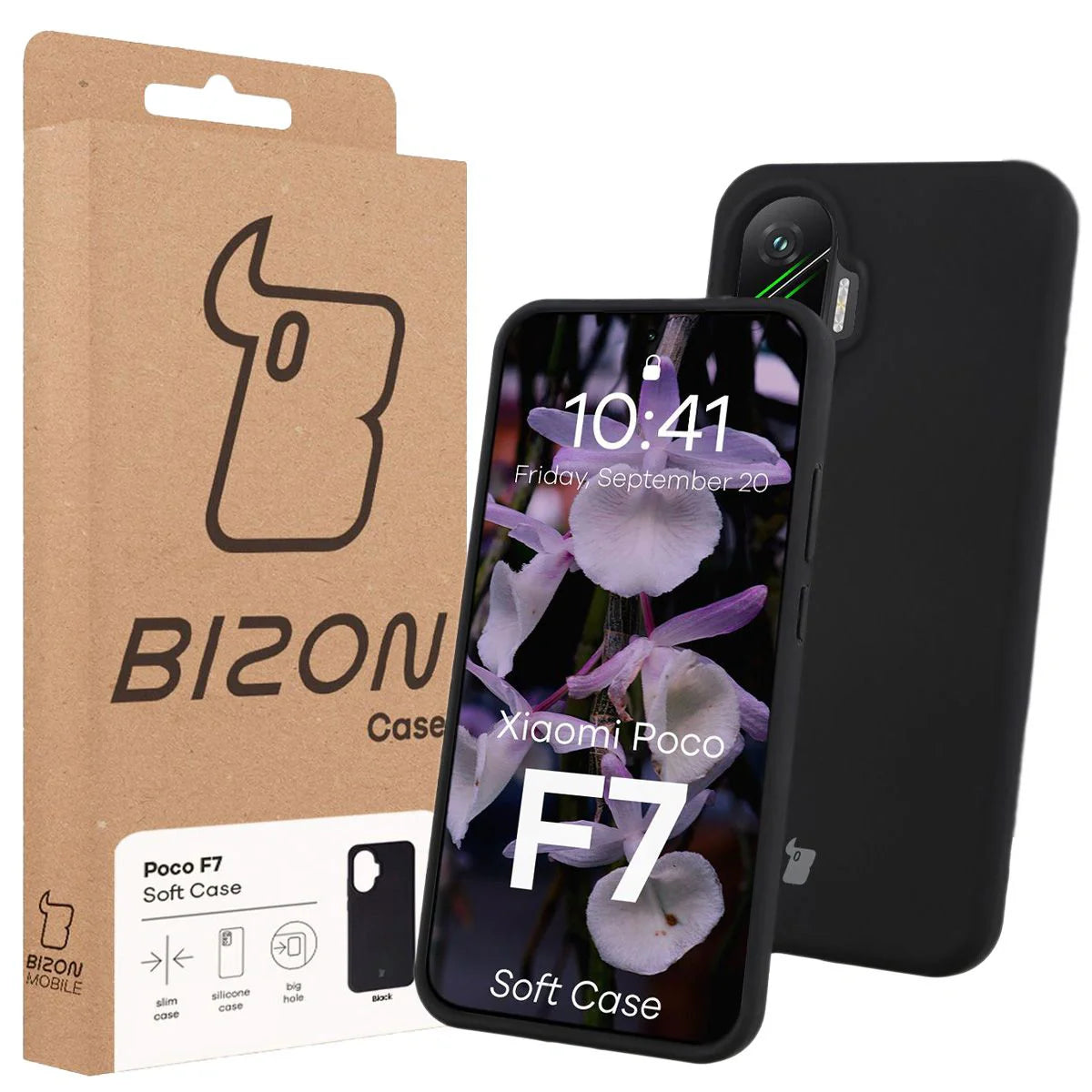 Silikon Handyhülle für Xiaomi POCO F7, Bizon Soft Case, Schwarz