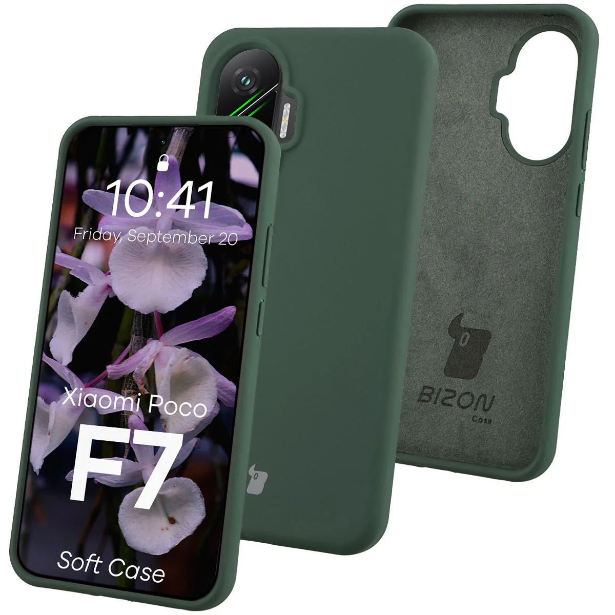 Silikon Handyhülle für Xiaomi POCO F7, Bizon Soft Case, Dunkelgrün