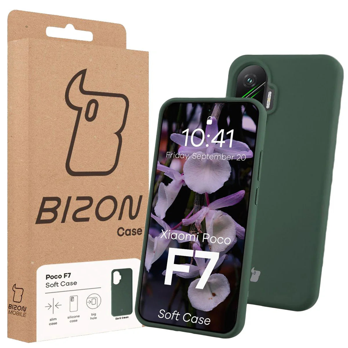 Silikon Handyhülle für Xiaomi POCO F7, Bizon Soft Case, Dunkelgrün
