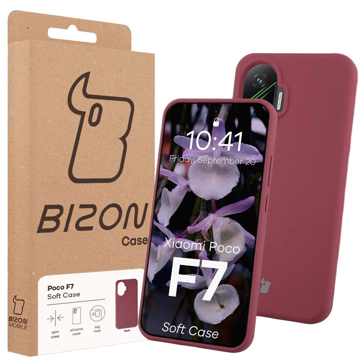 Silikon Handyhülle für Xiaomi POCO F7, Bizon Soft Case, Pflaumenfarbe