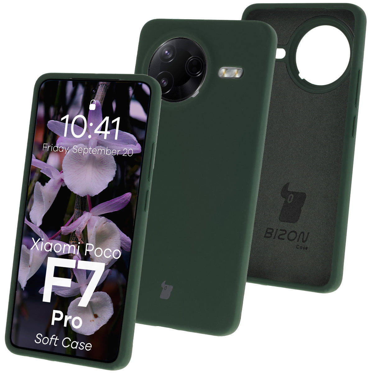 Silikon Handyhülle für Xiaomi POCO F7 Pro, Bizon Soft Case, Dunkelgrün