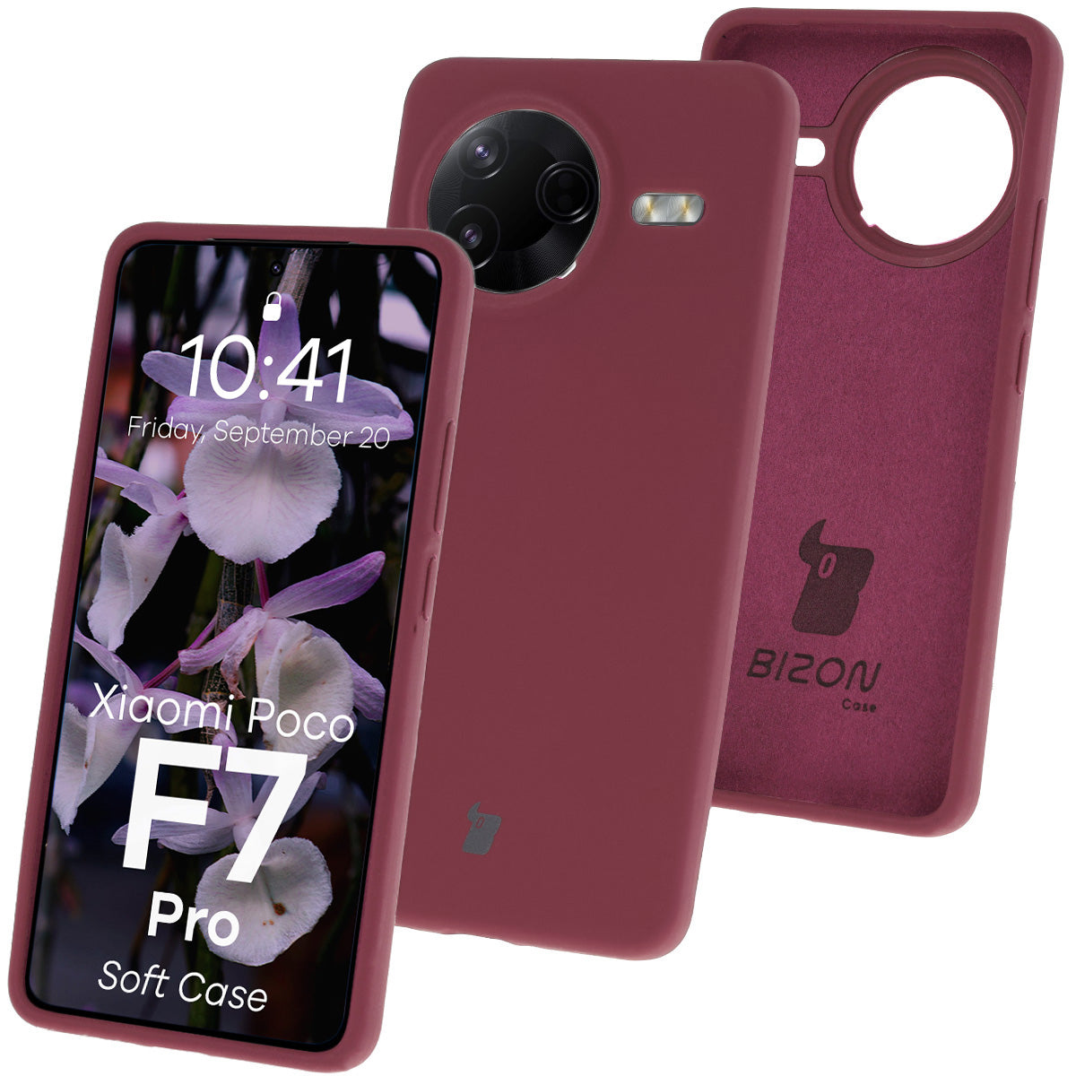 Silikon Handyhülle für Xiaomi POCO F7 Pro, Bizon Soft Case, Pflaumenfarbe