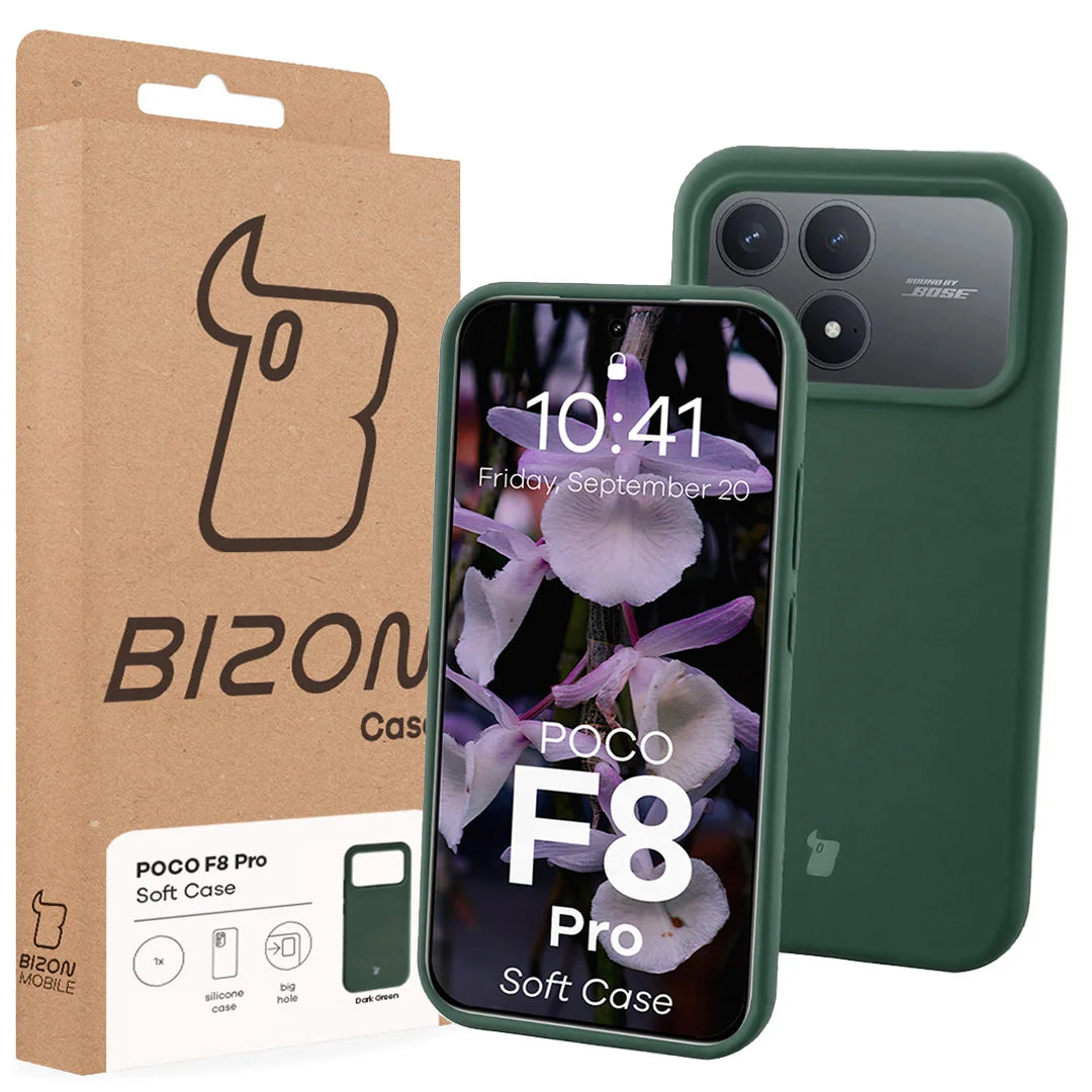 Silikon Handyhülle für Xiaomi POCO F8 Pro, Bizon Soft Case, Dunkelgrün