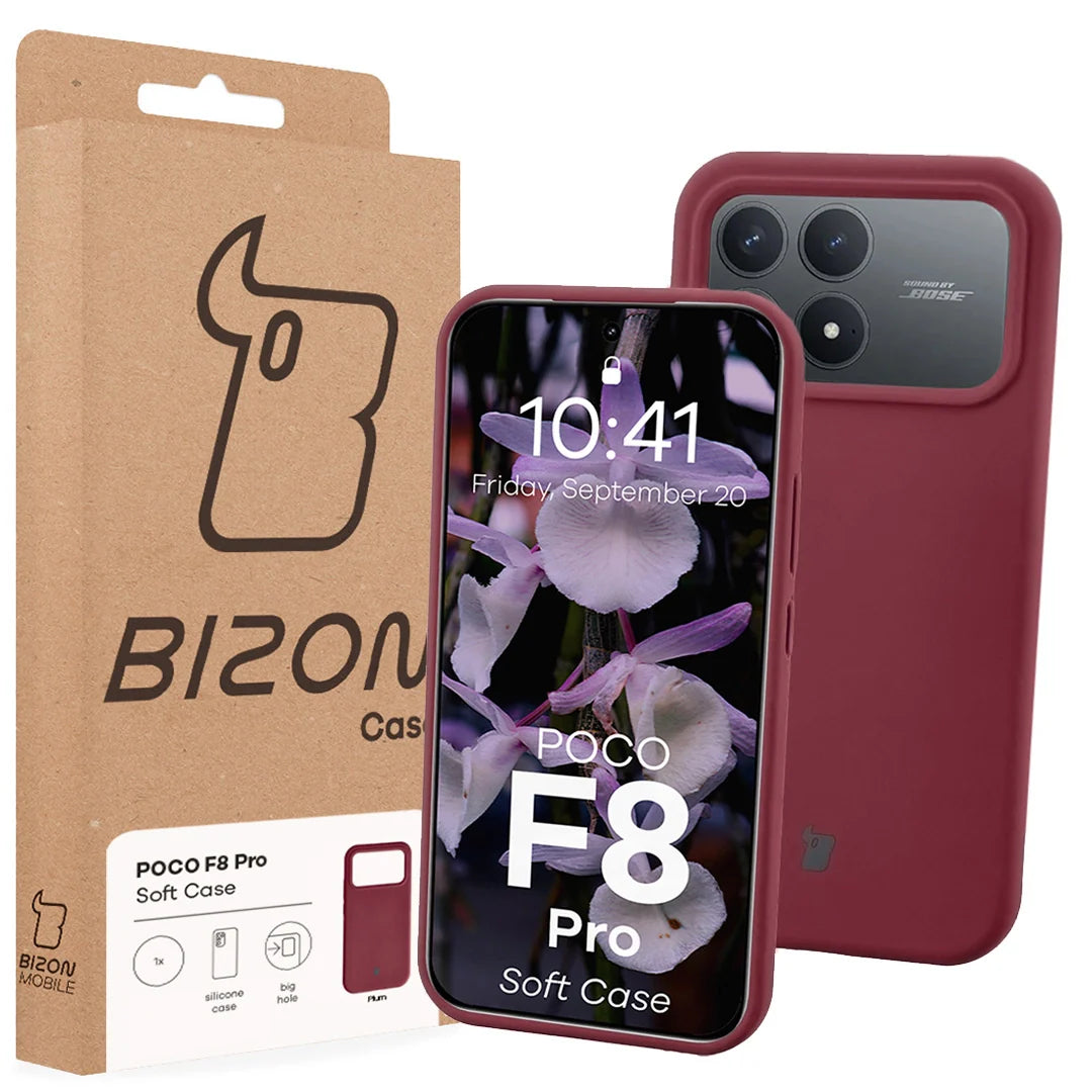 Silikon Handyhülle für Xiaomi POCO F8 Pro, Bizon Soft Case, Pflaumenfarbe