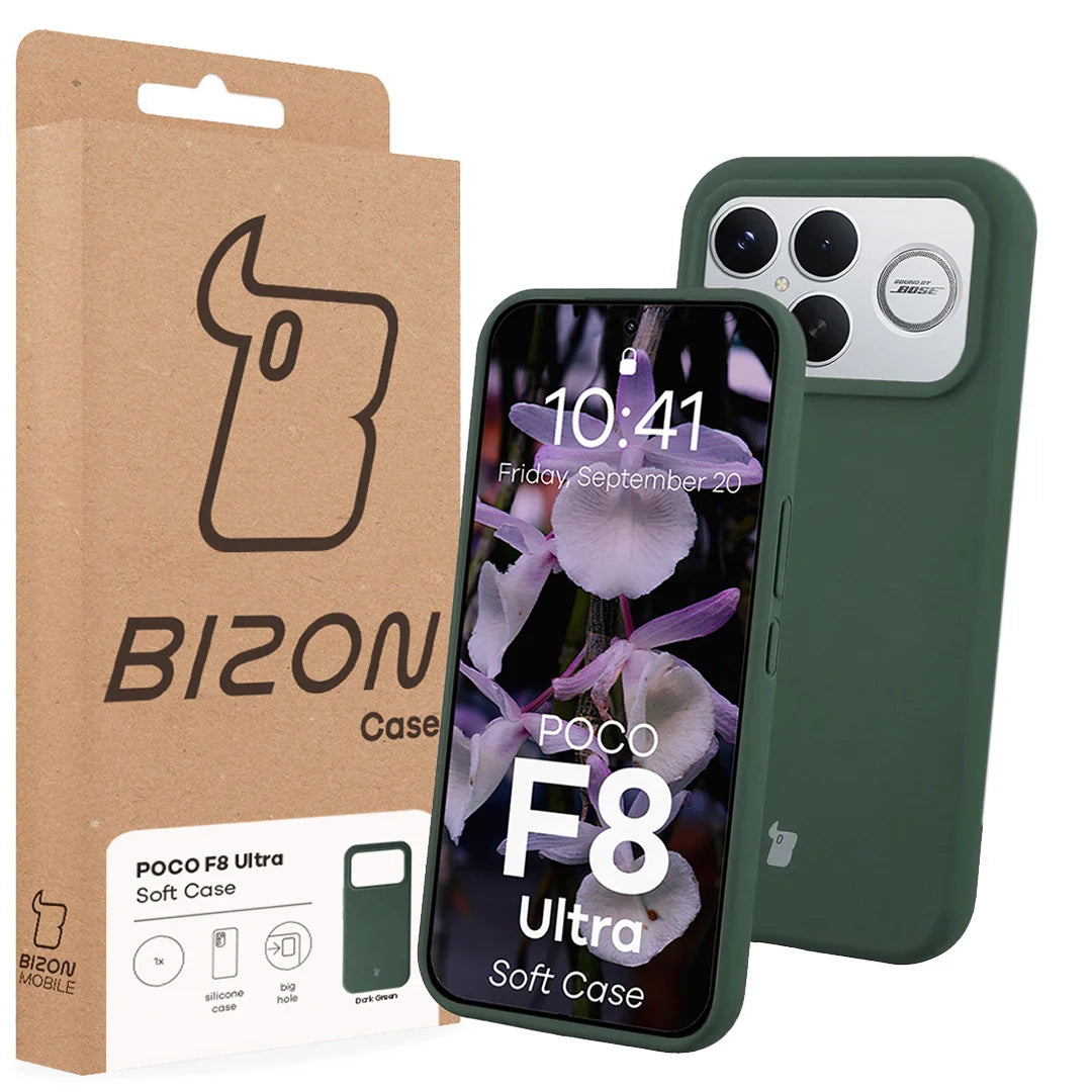 Silikon Handyhülle für Xiaomi POCO F8 Ultra, Bizon Soft Case, Dunkelgrün