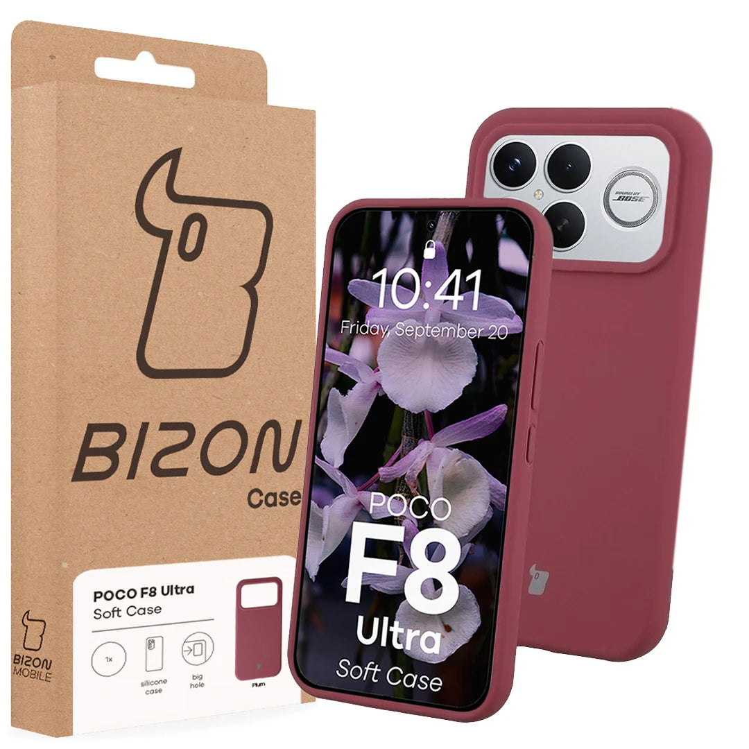 Silikon Handyhülle für Xiaomi POCO F8 Ultra, Bizon Soft Case, Pflaumenfarbe
