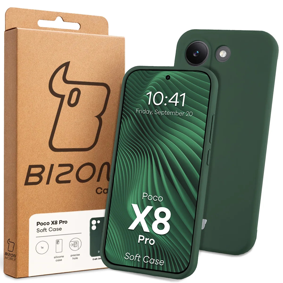 Silikon Handyhülle für Xiaomi POCO X8 Pro, Bizon Soft Case, Dunkelgrün