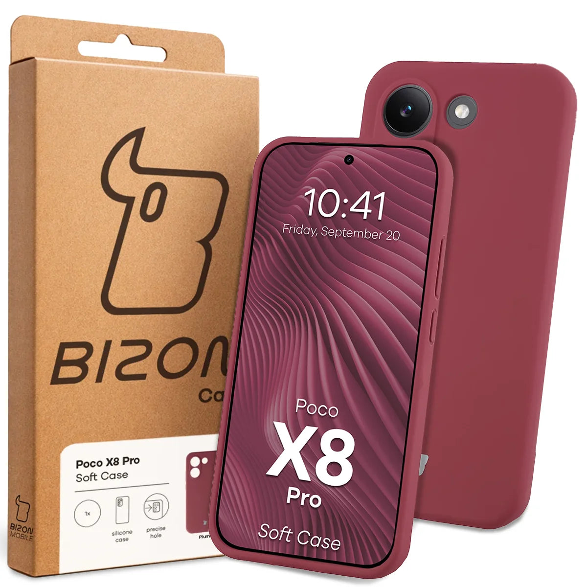 Silikon Handyhülle für Xiaomi POCO X8 Pro, Bizon Soft Case, Pflaumenfarbe