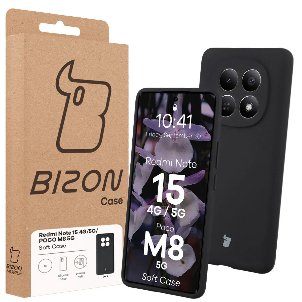 Silikon Handyhülle für Xiaomi Redmi Note 15 / POCO M8 5G, Bizon Soft Case, Schwarz