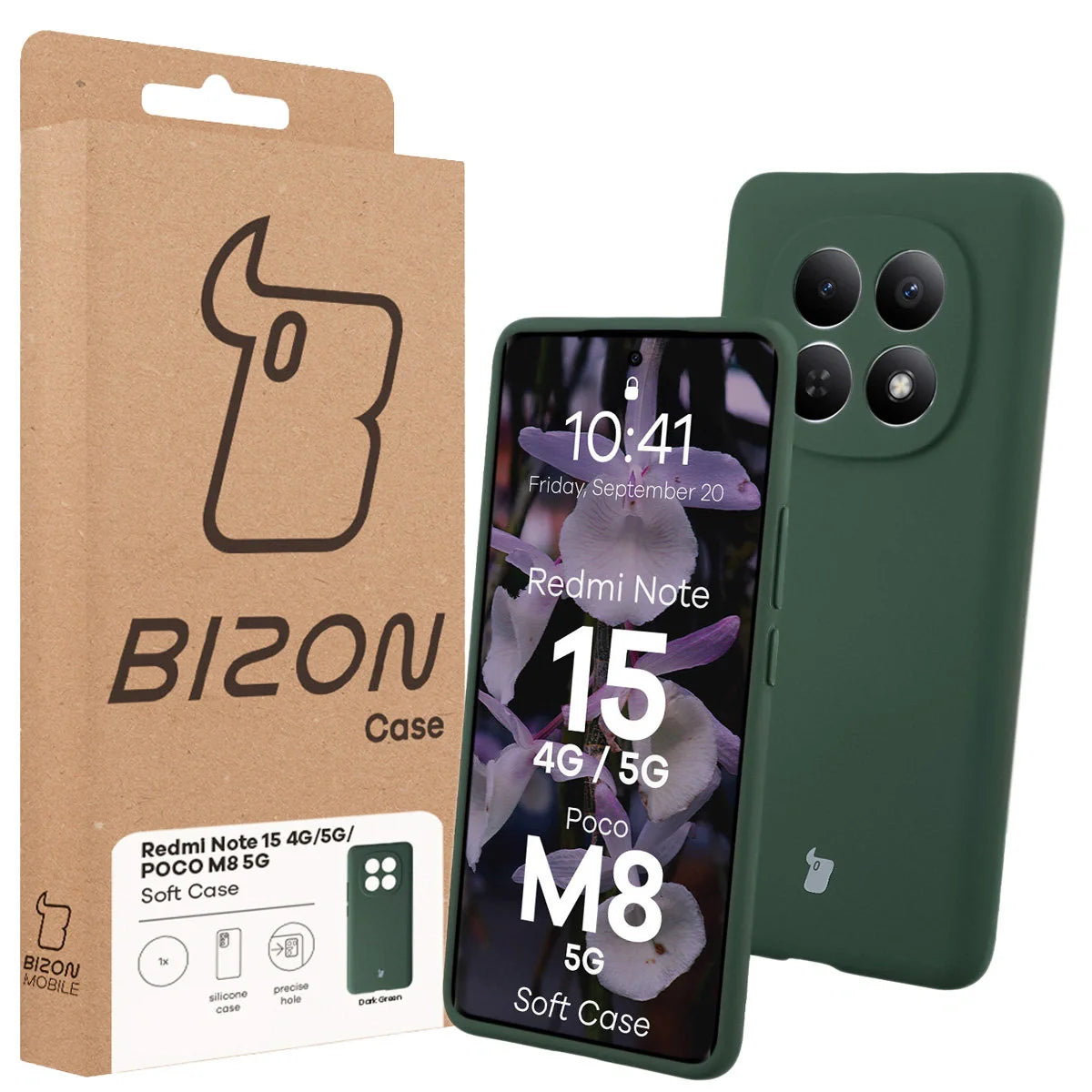 Silikon Handyhülle für Xiaomi Redmi Note 15 / POCO M8 5G, Bizon Soft Case, Dunkelgrün