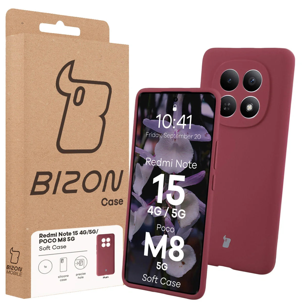 Silikon Handyhülle für Xiaomi Redmi Note 15 / POCO M8 5G, Bizon Soft Case, Pflaumenfarbe