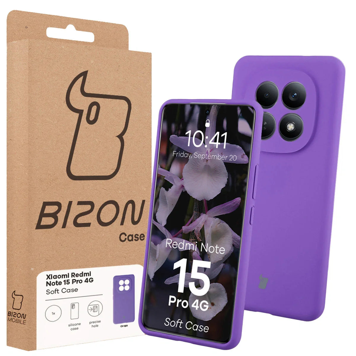 Silikon Handyhülle für Xiaomi Redmi Note 15 Pro 4G, Bizon Soft Case, Violett
