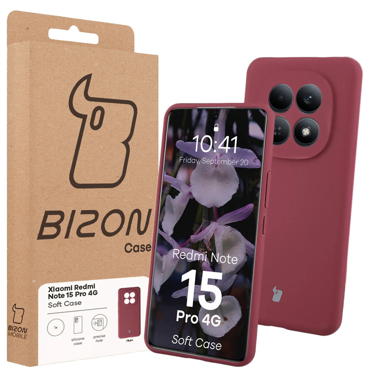 Silikon Handyhülle für Xiaomi Redmi Note 15 Pro 4G, Bizon Soft Case, Pflaumenfarbe