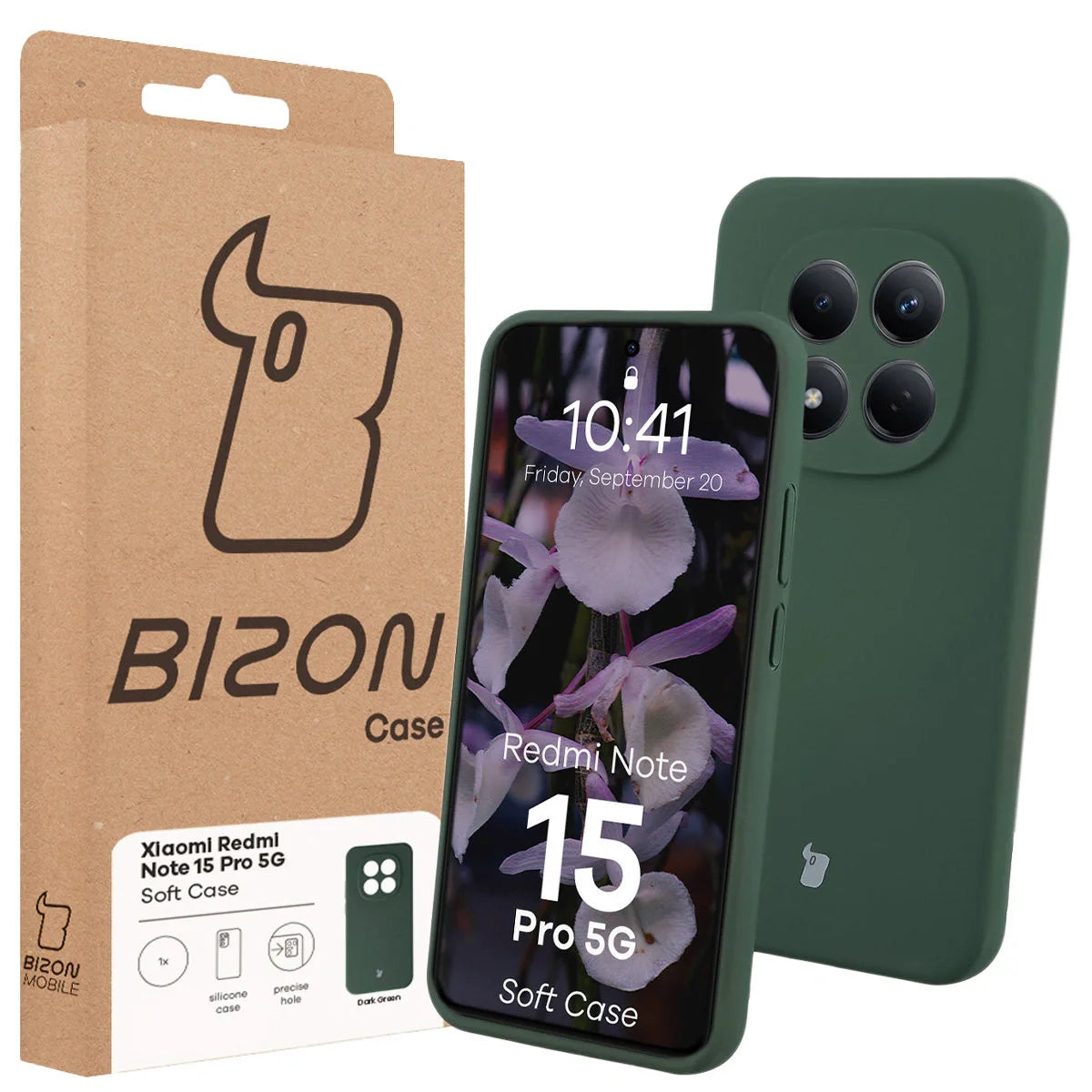Silikon Handyhülle für Xiaomi Redmi Note 15 Pro 5G, Bizon Soft Case, Dunkelgrün