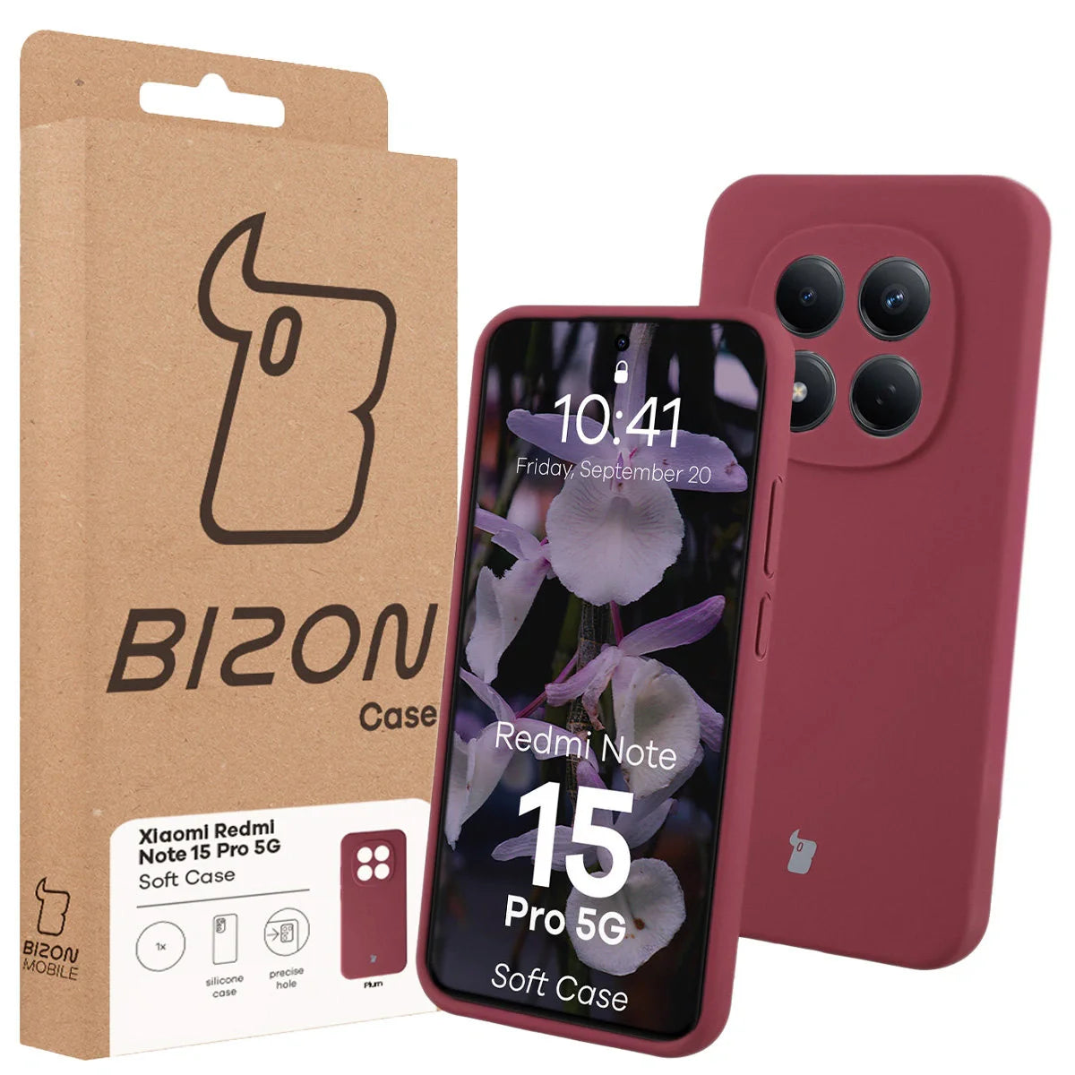 Silikon Handyhülle für Xiaomi Redmi Note 15 Pro 5G, Bizon Soft Case, Pflaumenfarbe