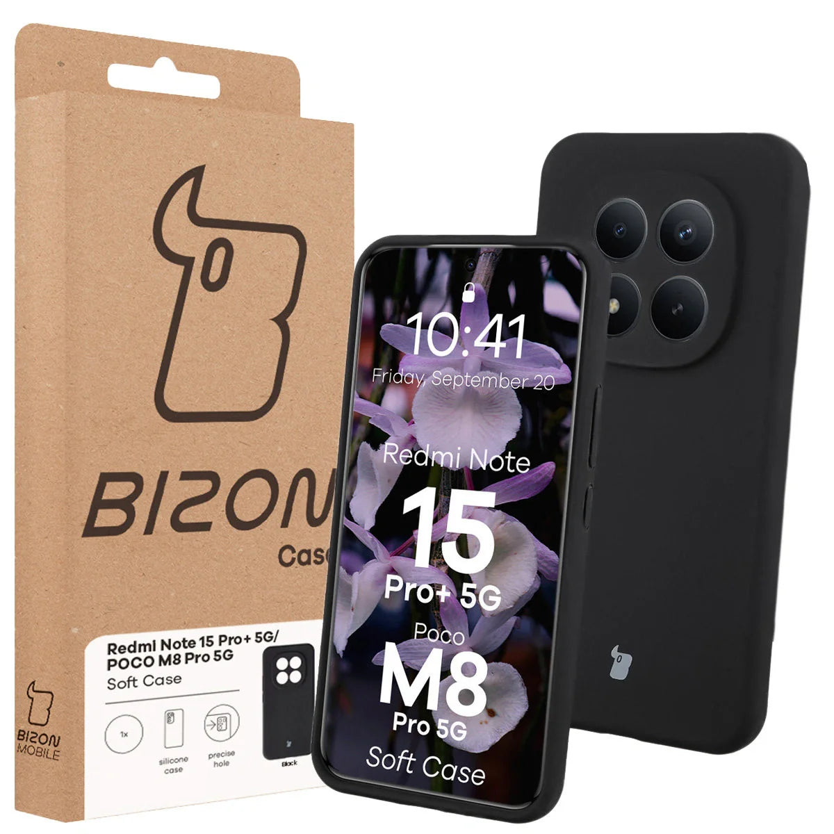 Silikon Handyhülle für Xiaomi Redmi Note 15 Pro Plus 5G / POCO M8 Pro 5G, Bizon Soft Case, Schwarz