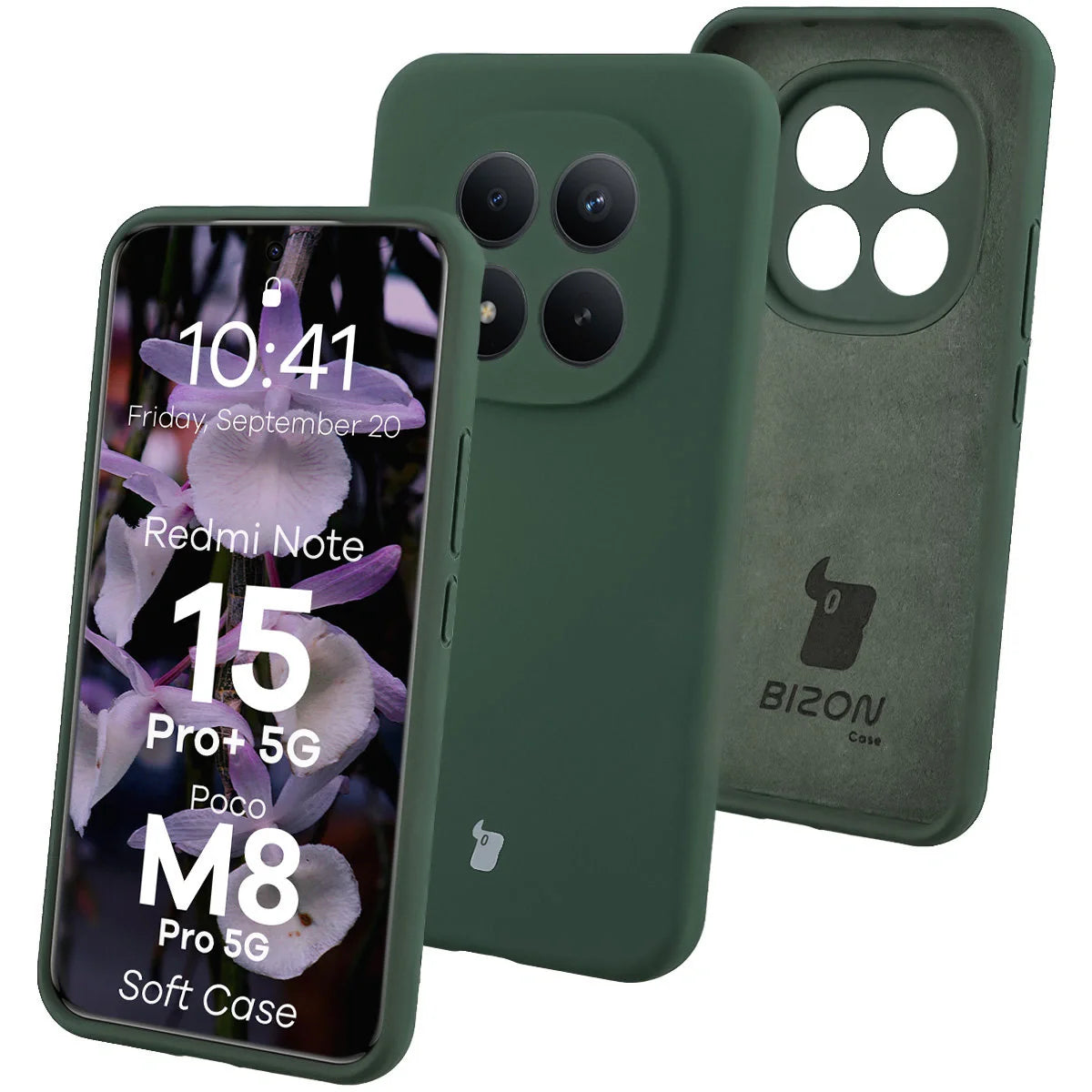 Silikon Handyhülle für Xiaomi Redmi Note 15 Pro Plus 5G / POCO M8 Pro 5G, Bizon Soft Case, Dunkelgrün