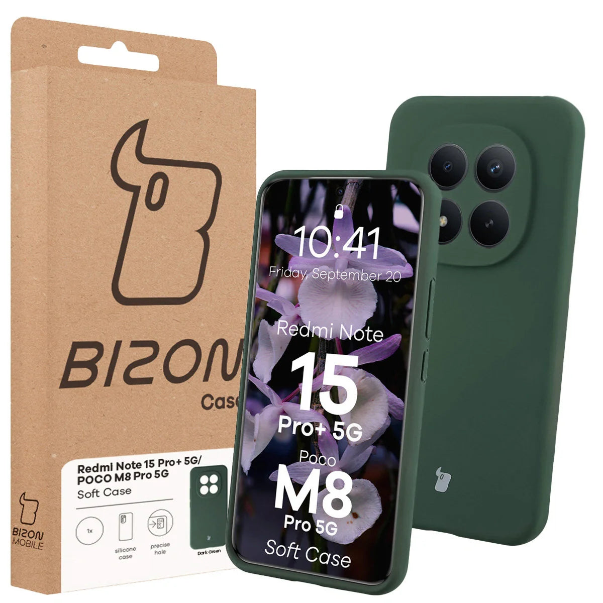 Silikon Handyhülle für Xiaomi Redmi Note 15 Pro Plus 5G / POCO M8 Pro 5G, Bizon Soft Case, Dunkelgrün