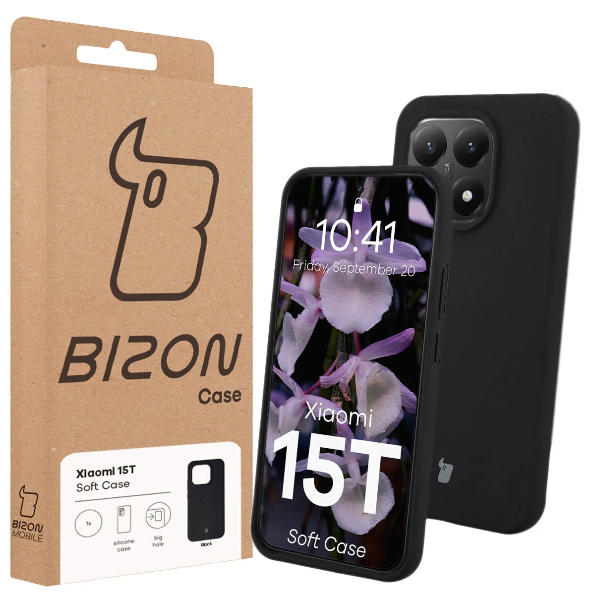 Silikon Handyhülle für Xiaomi 15T, Bizon Soft Case, Schwarz