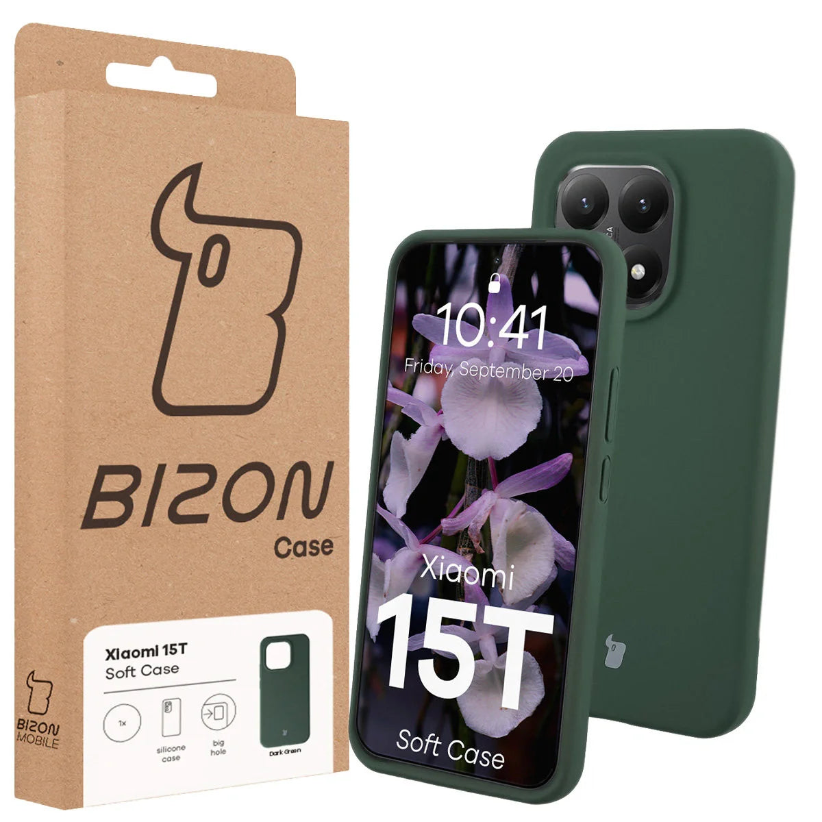 Silikon Handyhülle für Xiaomi 15T, Bizon Soft Case, Dunkelgrün
