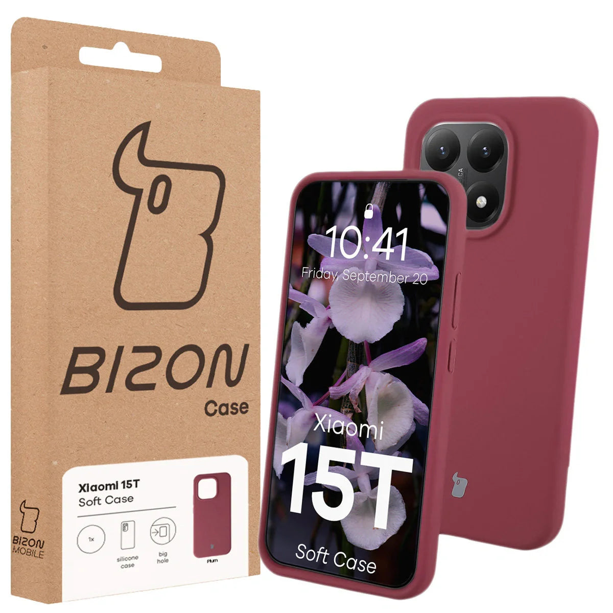 Silikon Handyhülle für Xiaomi 15T, Bizon Soft Case, Pflaumenfarbe