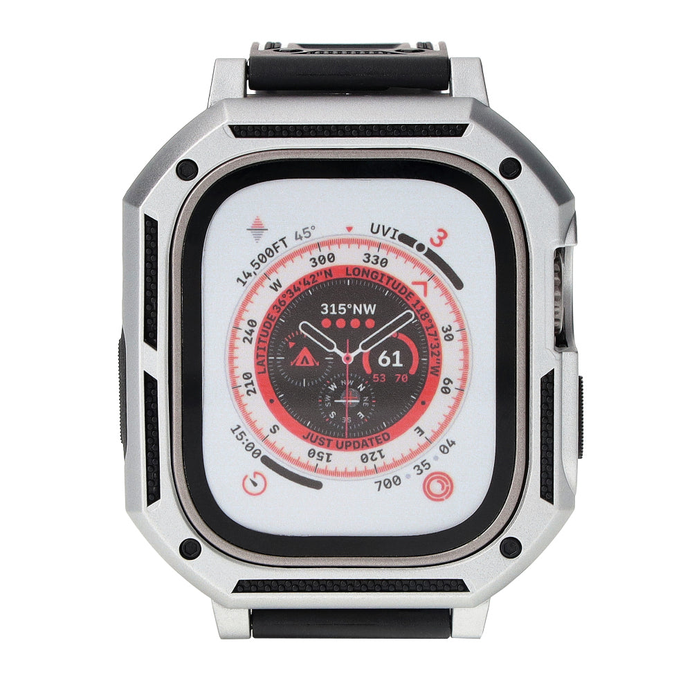 Schutzhülle mit Armband Bizon Strap + Case Watch Armor für Apple Watch Ultra 2/1 49 mm, Silbern