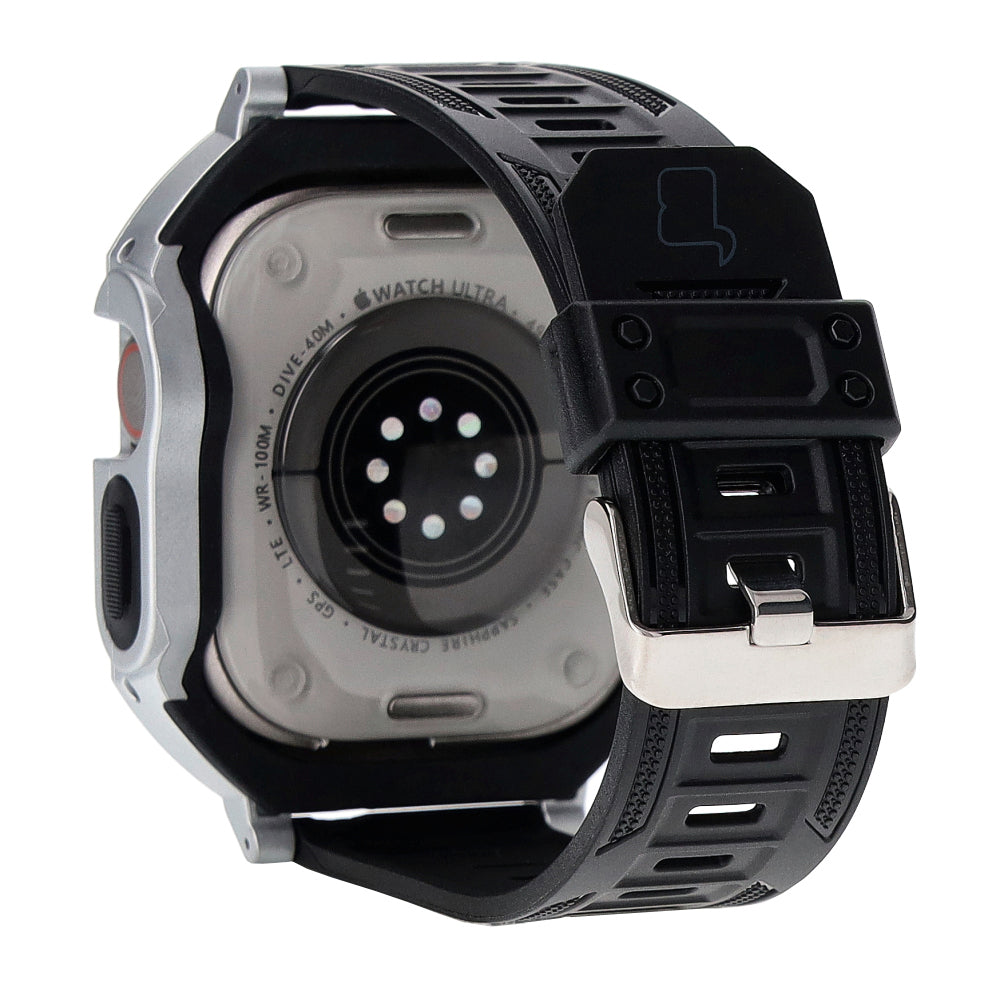 Schutzhülle mit Armband Bizon Strap + Case Watch Armor für Apple Watch Ultra 2/1 49 mm, Silbern